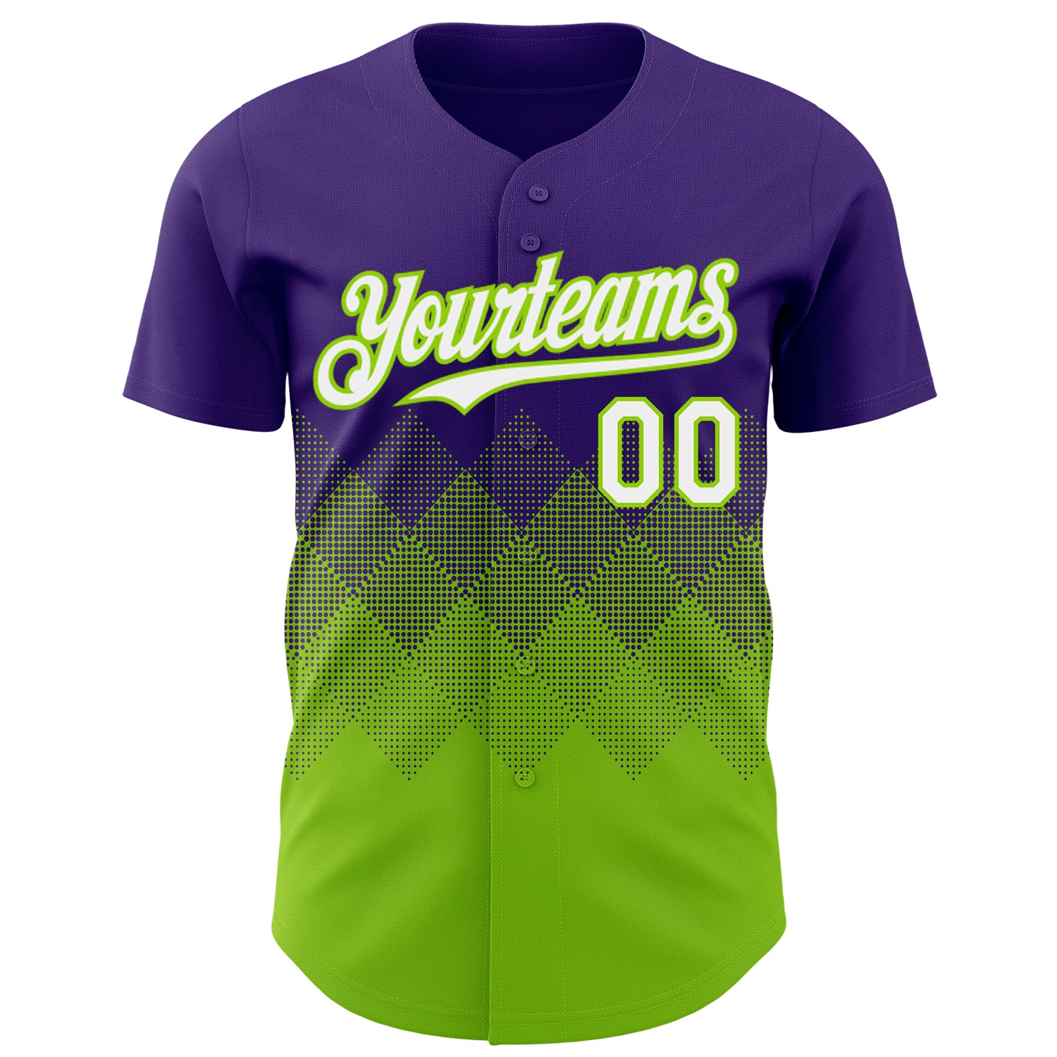Custom Purple White-Neon Green 3D Gradient Square Shape Authentic Baseball Jersey