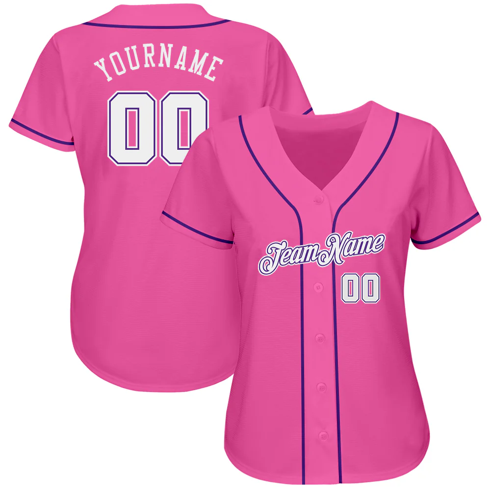 Custom Pink White-Purple Authentic Baseball Jersey