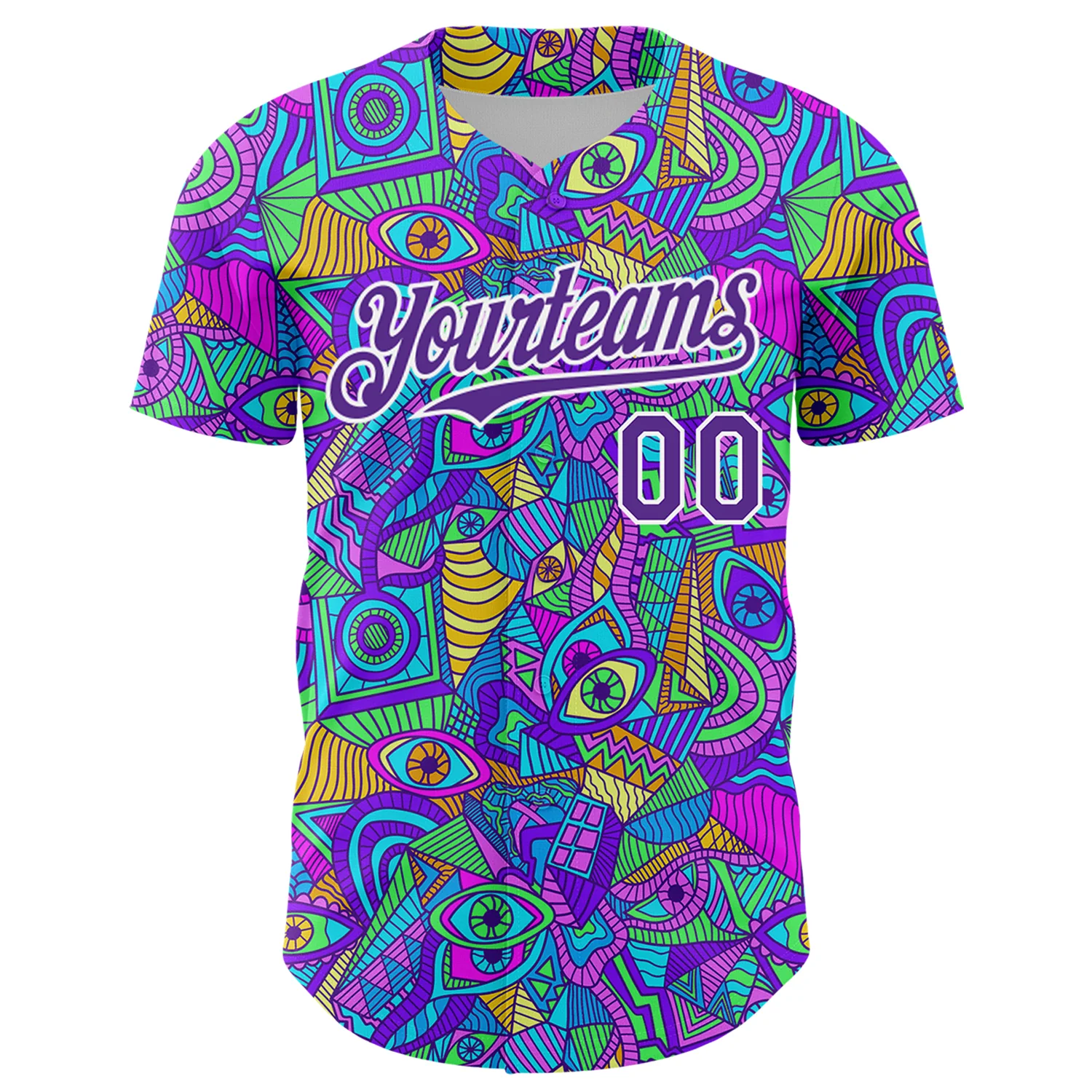 Custom Purple White 3D Pattern Design Trippy Psychedelic Eyes Authentic Baseball Jersey
