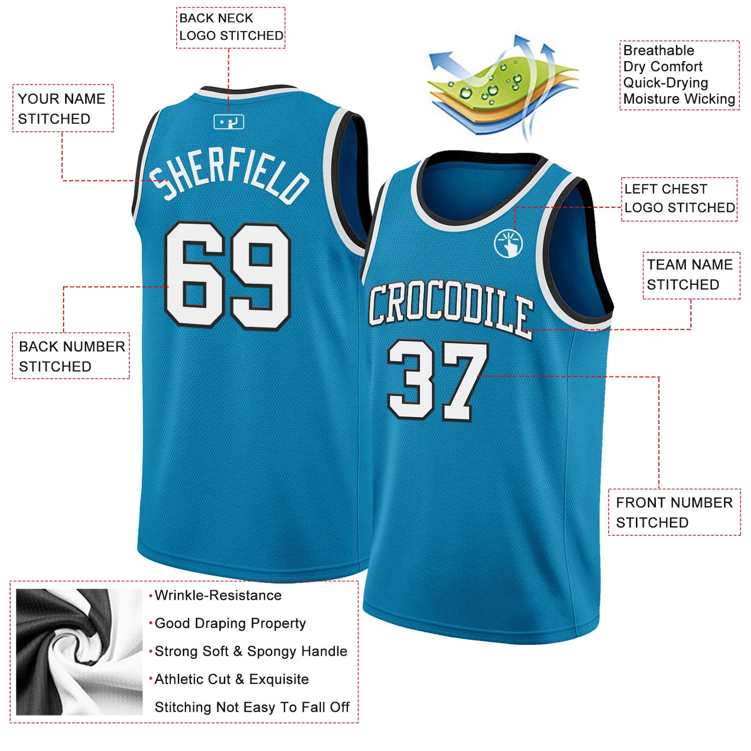 Custom Panther Blue White-Black Authentic Basketball Jersey
