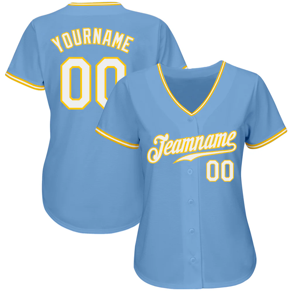 Custom Light Blue White-Gold Authentic Baseball Jersey