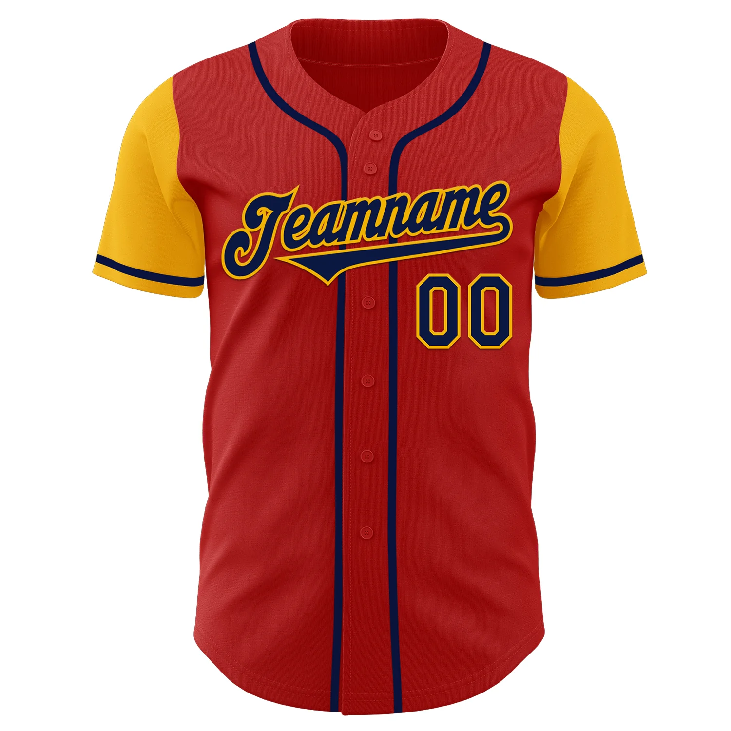 Custom Red Navy-Gold Authentic Two Tone Baseball Jersey