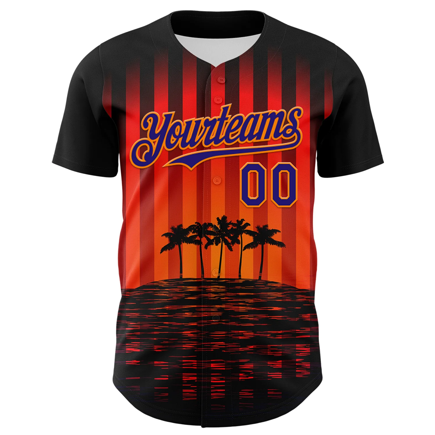 Custom Black Dark Purple-Bay Orange 3D Pattern Design Rave Psychedelic Tropical Palm Tree Authentic Baseball Jersey