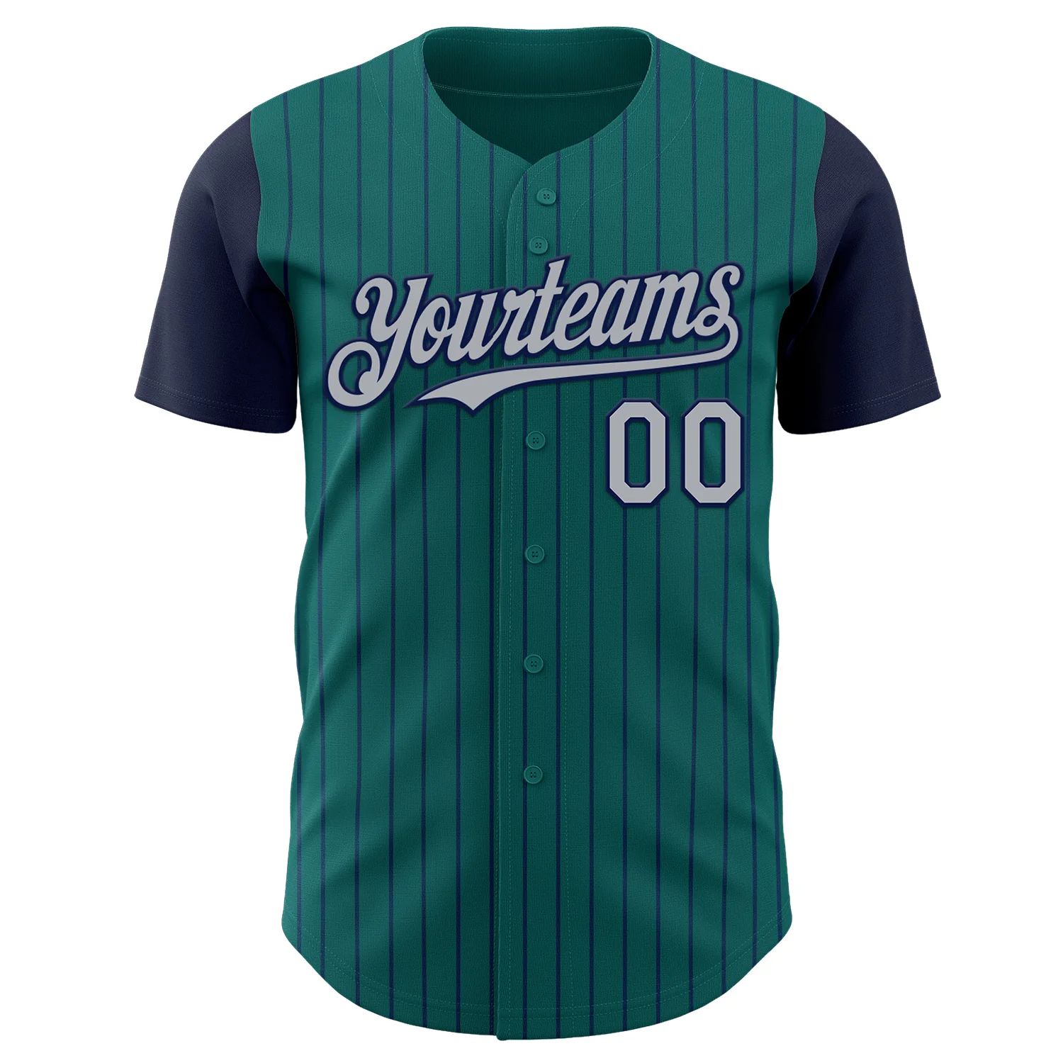 Custom Teal Navy Pinstripe Gray Authentic Two Tone Baseball Jersey