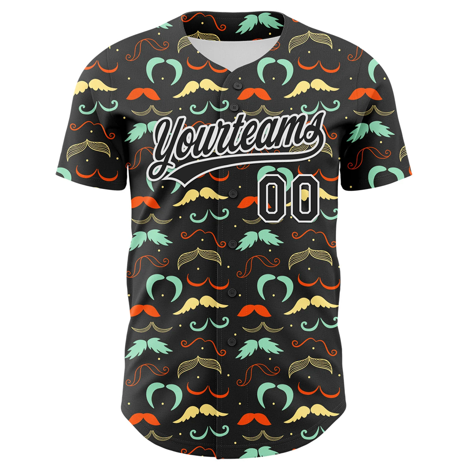 Custom Black White 3D Pattern Design Father's Day Mustache Authentic Baseball Jersey