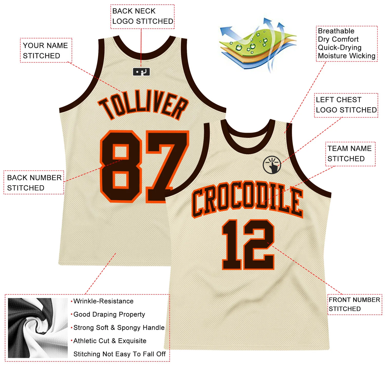 Custom Cream Brown-Orange Authentic Throwback Basketball Jersey