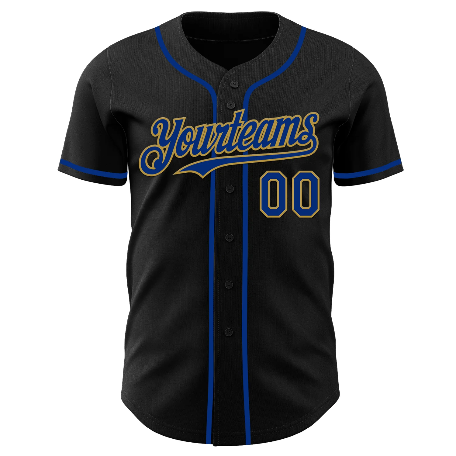 Custom Black Royal-Old Gold Authentic Baseball Jersey