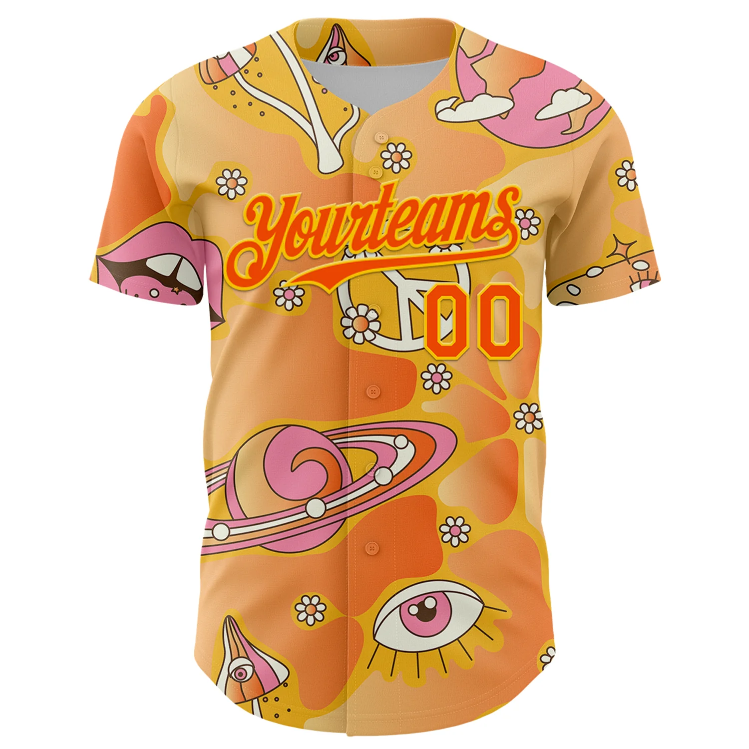 Custom Gold Orange-Yellow 3D Pattern Design Trippy Magic Mushrooms Groove Authentic Baseball Jersey