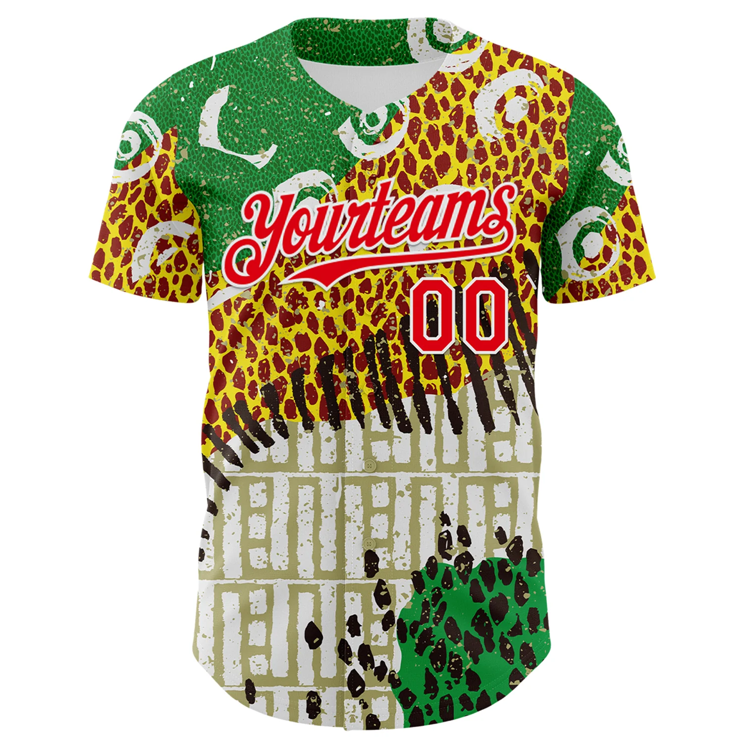 Custom White Fire Red Green Yellow-Black 3D Pattern Design Black History Month Animal Print Authentic Baseball Jersey