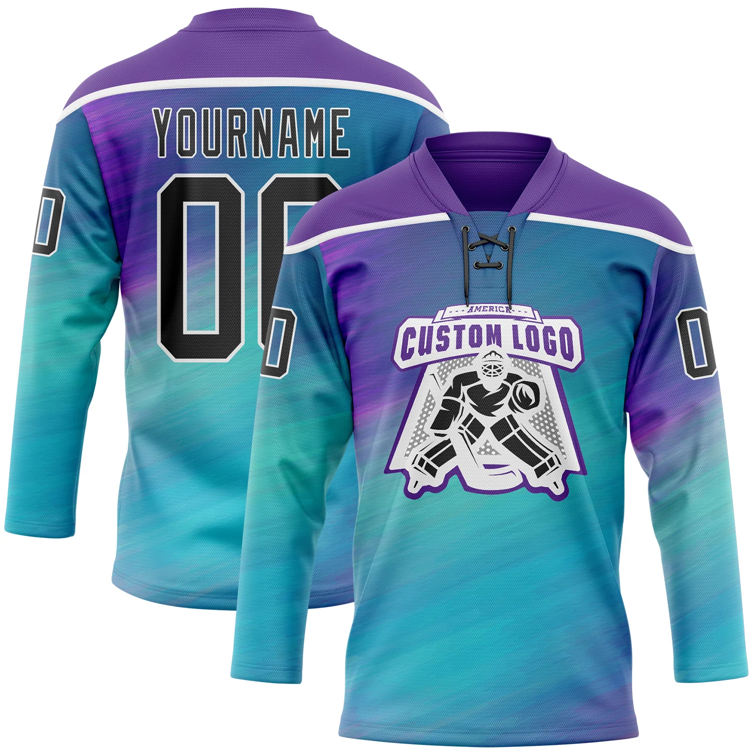 Custom Purple Black Blue-White 3D Pattern Abstract Gradient Halftone Hockey Lace Neck Jersey