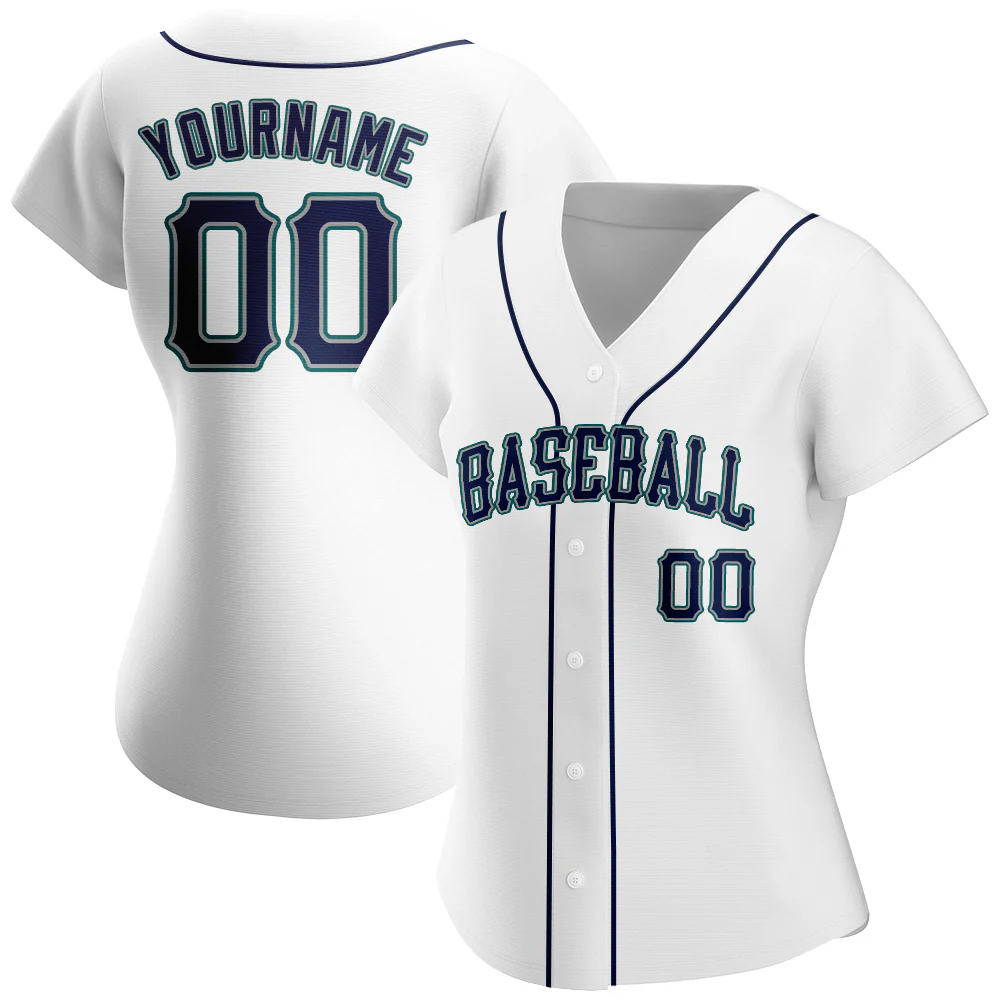 Custom White Navy-Teal Authentic Baseball Jersey