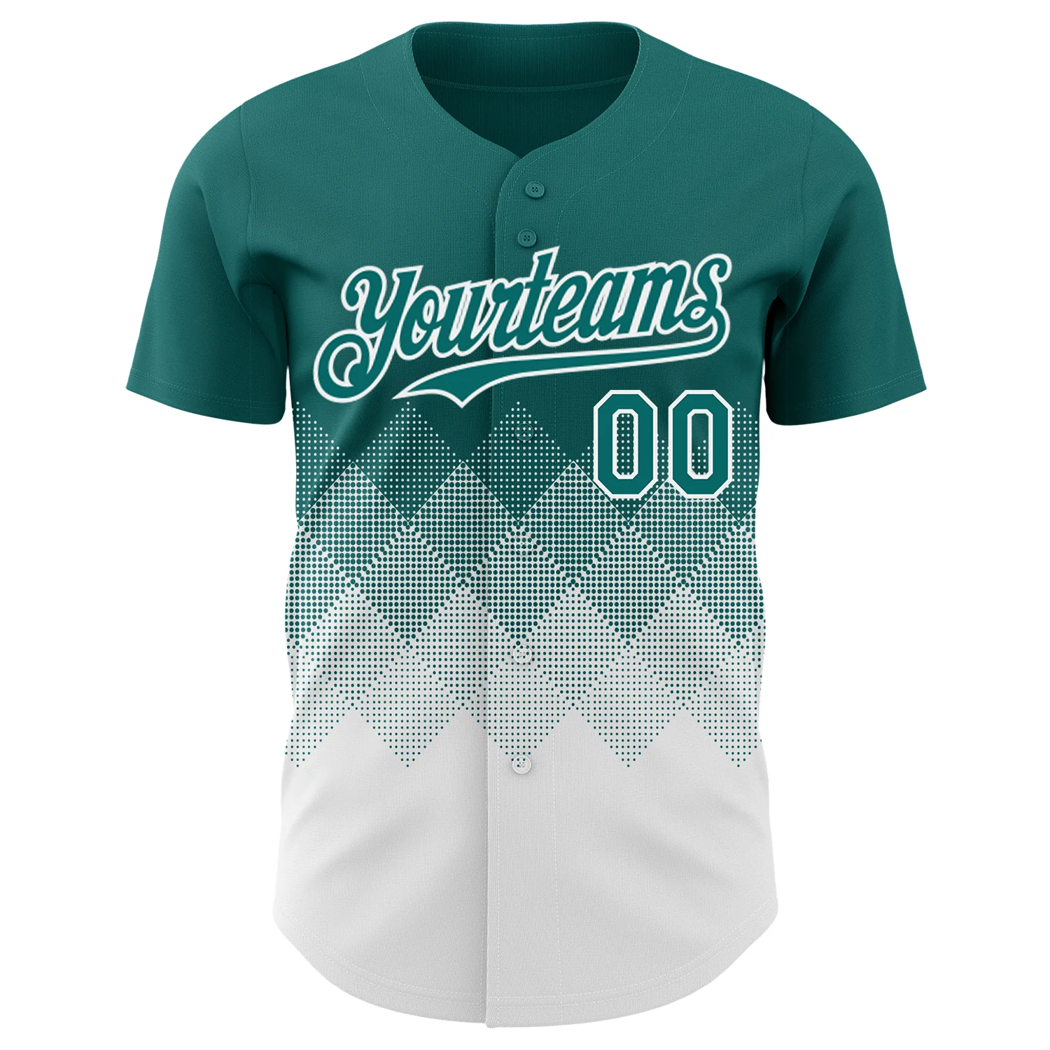 Custom Teal White 3D Gradient Square Shape Authentic Baseball Jersey