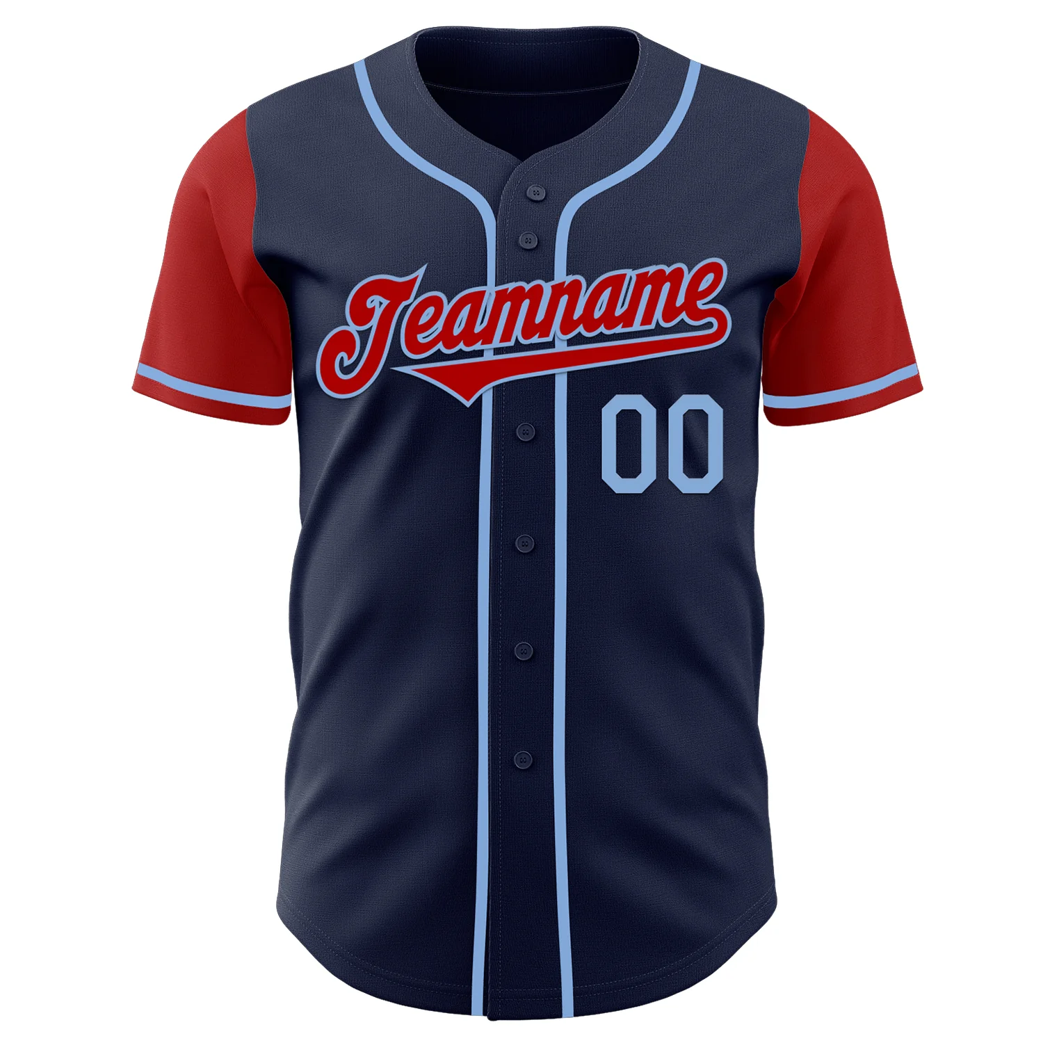 Custom Navy Red-Light Blue Authentic Two Tone Baseball Jersey