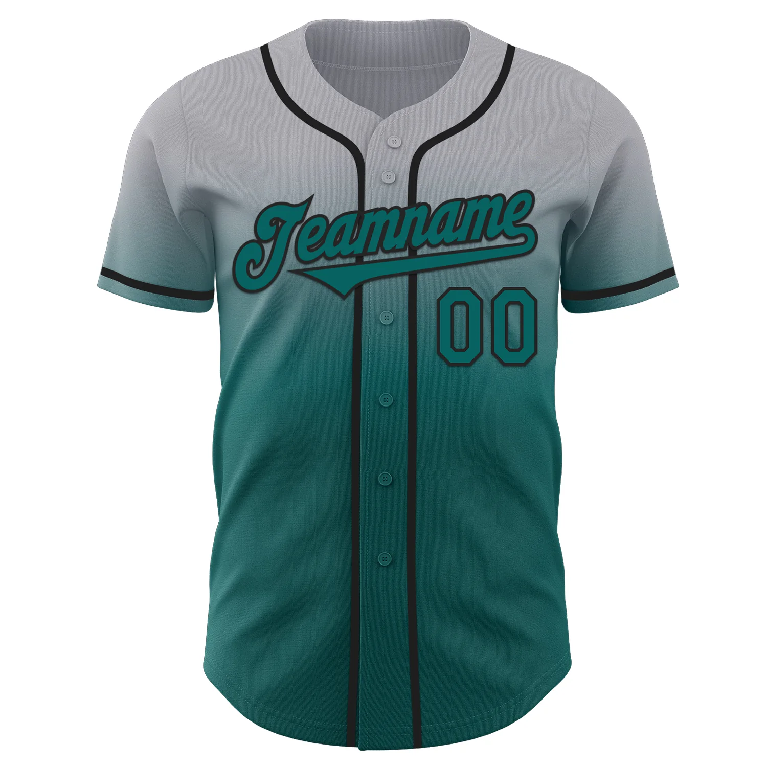 Custom Gray Teal-Black Authentic Fade Fashion Baseball Jersey