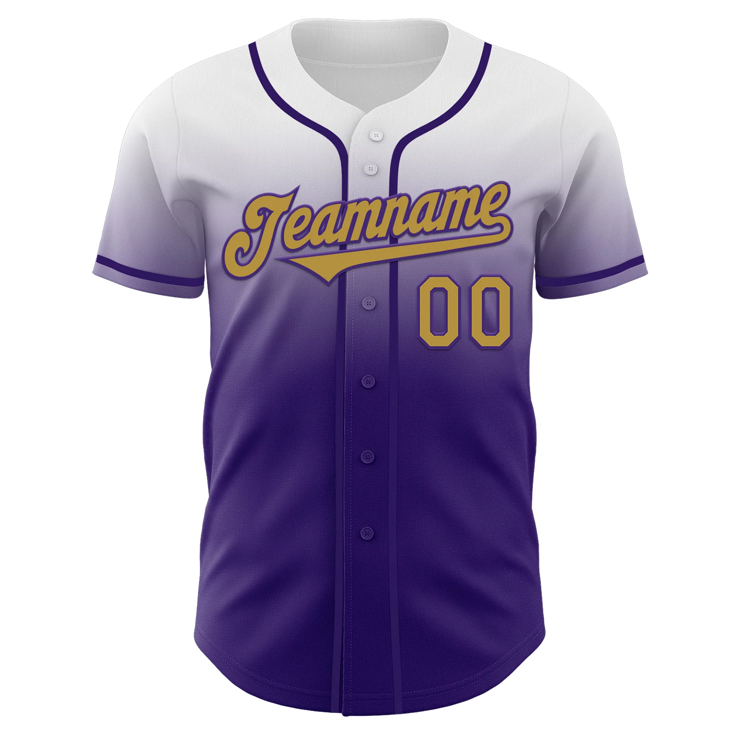 Custom White Old Gold-Purple Authentic Fade Fashion Baseball Jersey