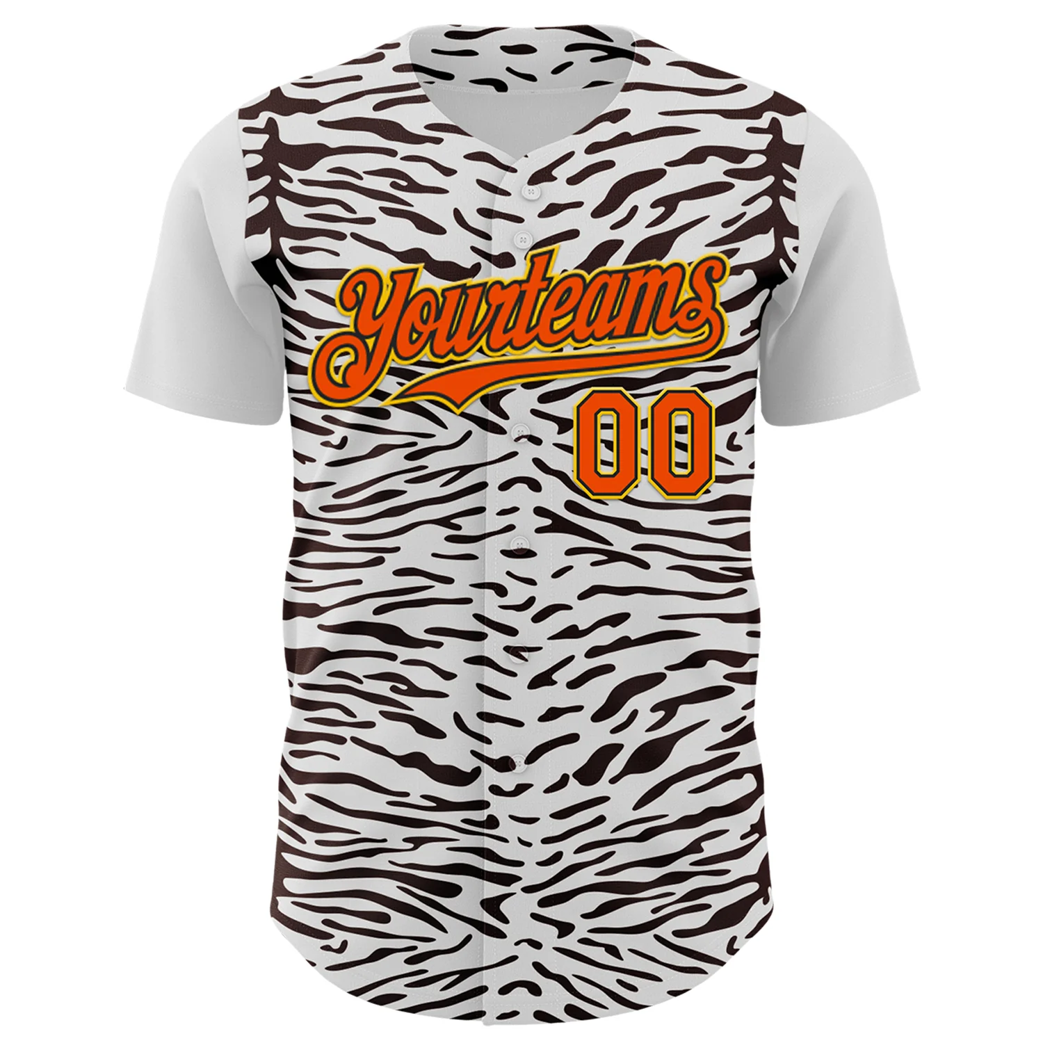 Custom White Orange Black-Yellow 3D Pattern Design Rave Party Animal Zebra Print Authentic Baseball Jersey