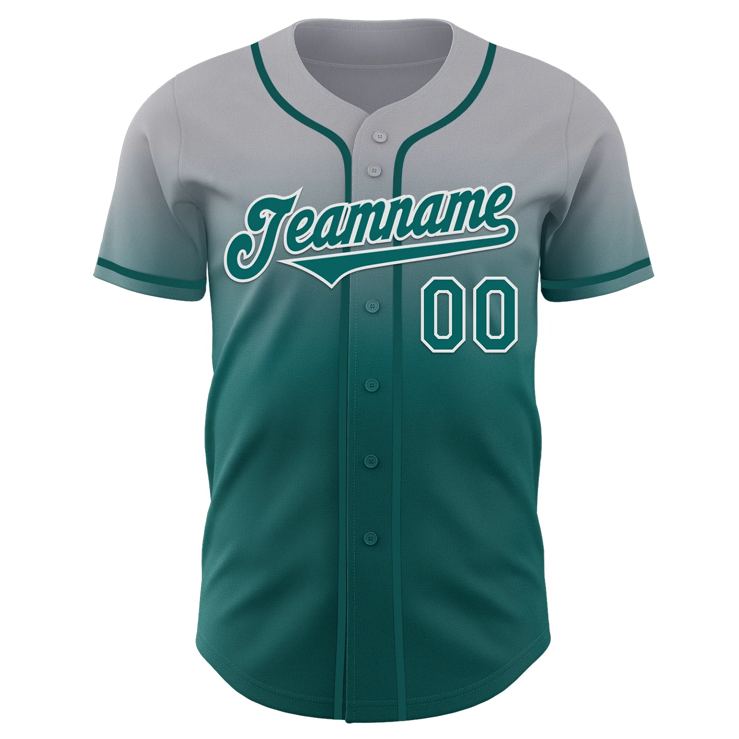 Custom Gray Teal-White Authentic Fade Fashion Baseball Jersey