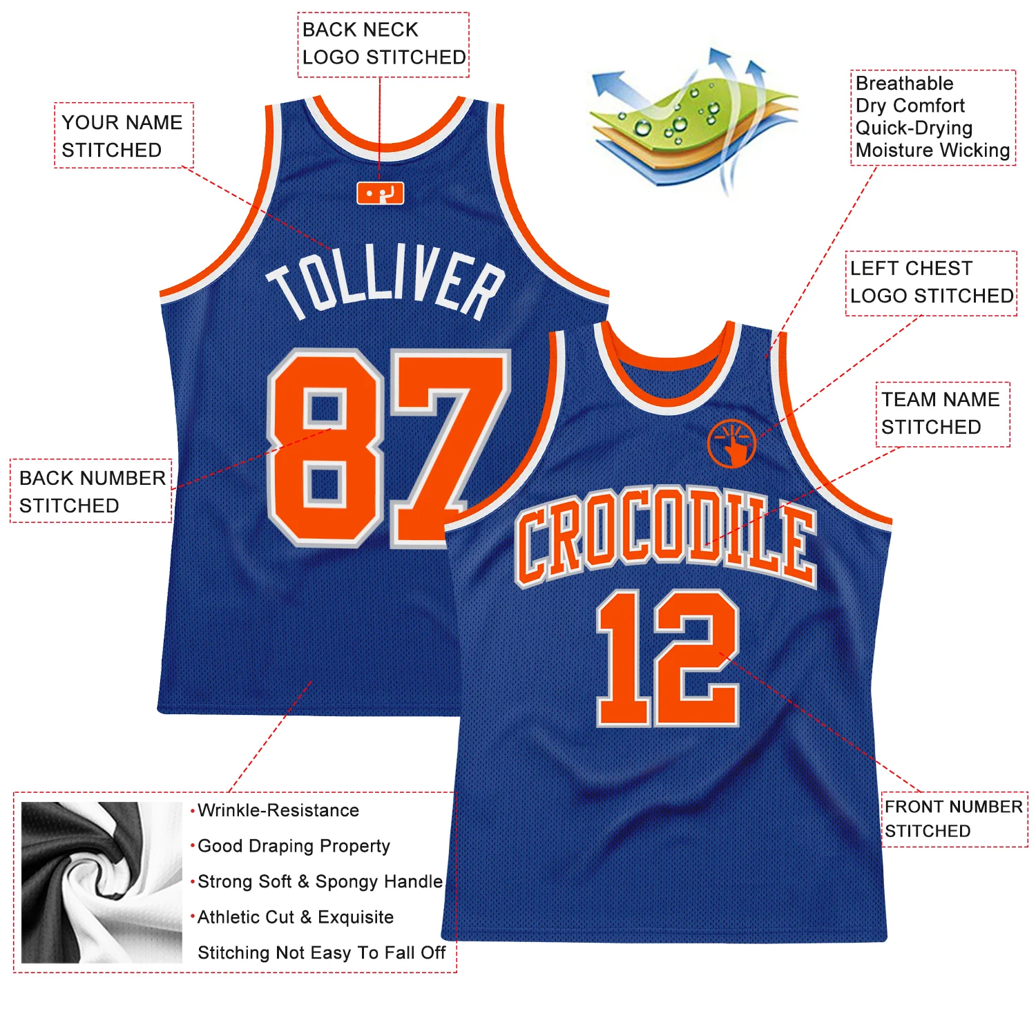Custom Royal Orange-Gray Authentic Throwback Basketball Jersey