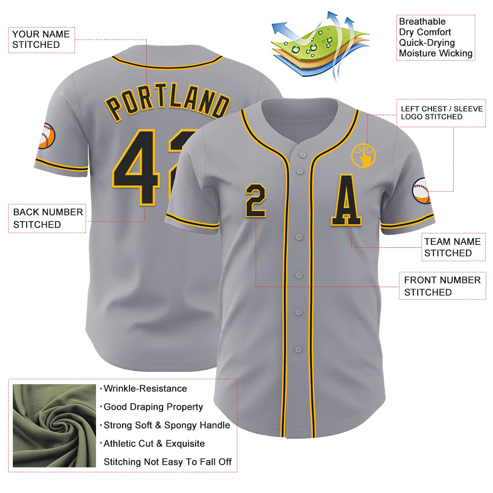 Custom Gray Black-Gold Authentic Baseball Jersey