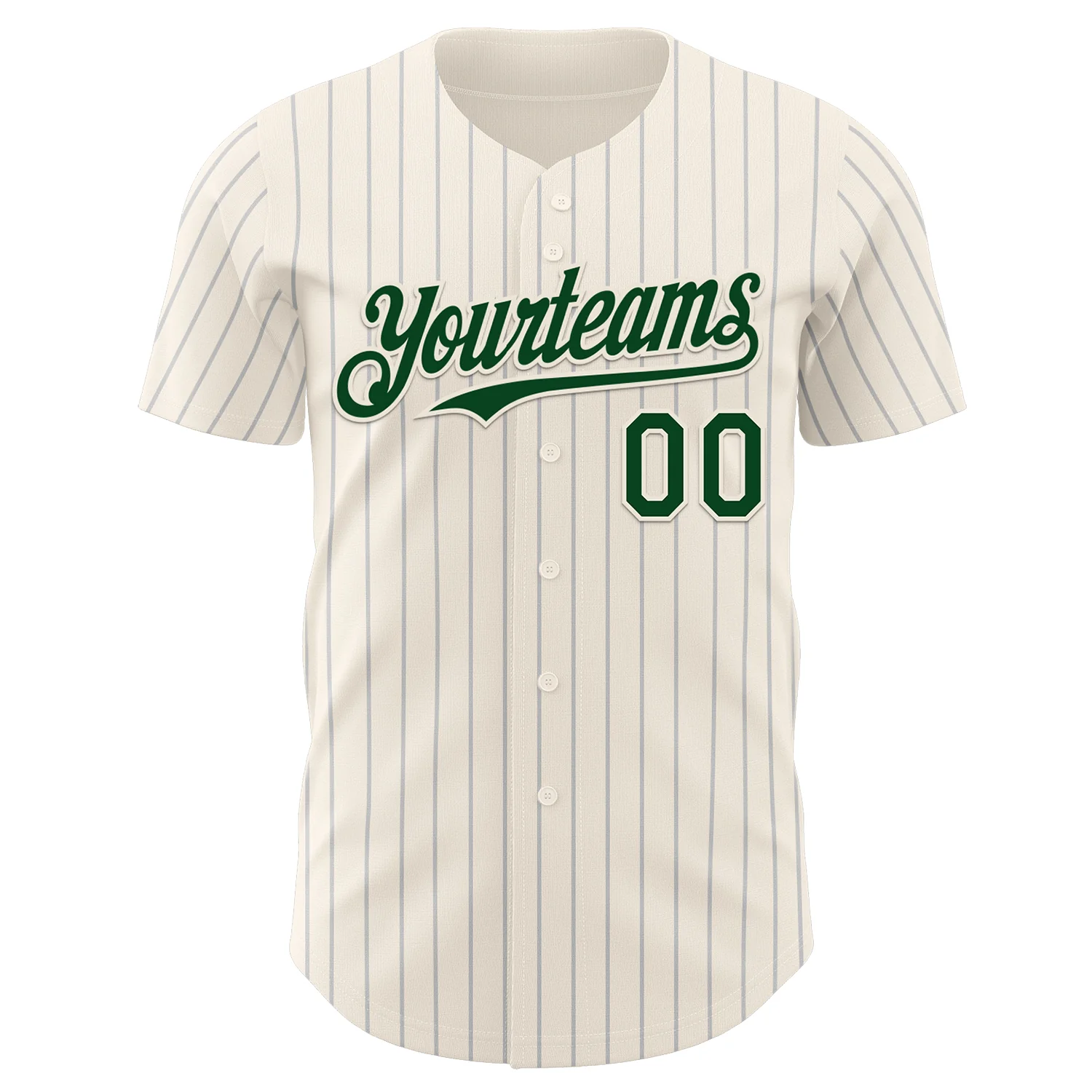 Custom Cream Gray Pinstripe Green Authentic Baseball Jersey