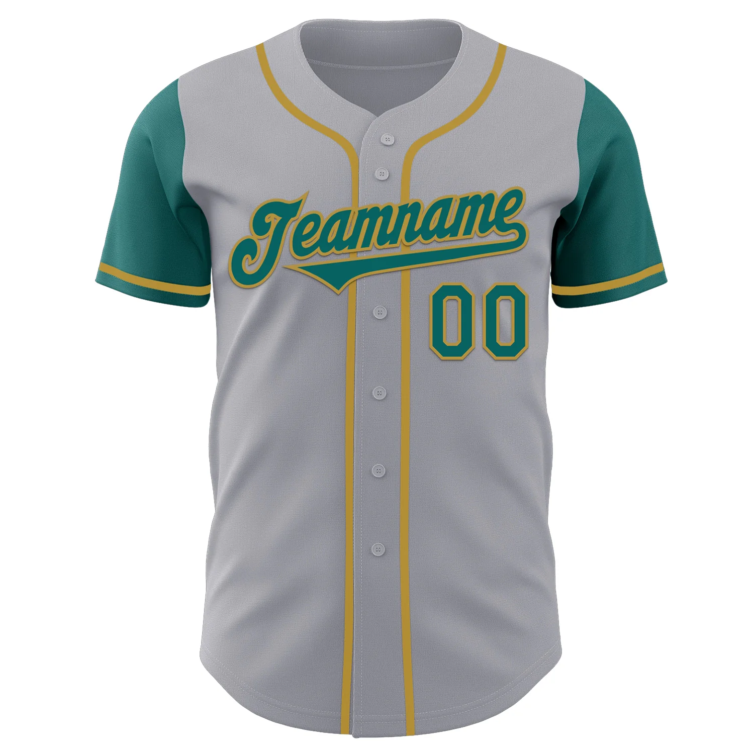 Custom Gray Teal-Old Gold Authentic Two Tone Baseball Jersey