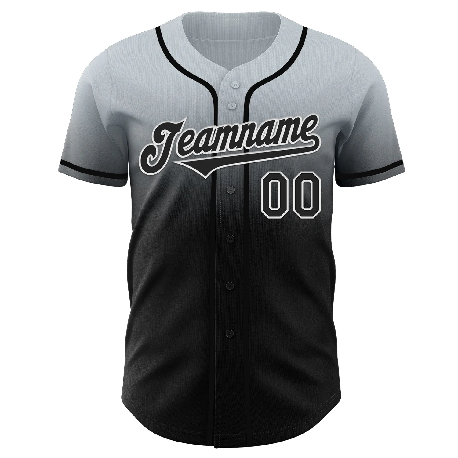 Custom Silver Black-White Authentic Fade Fashion Baseball Jersey