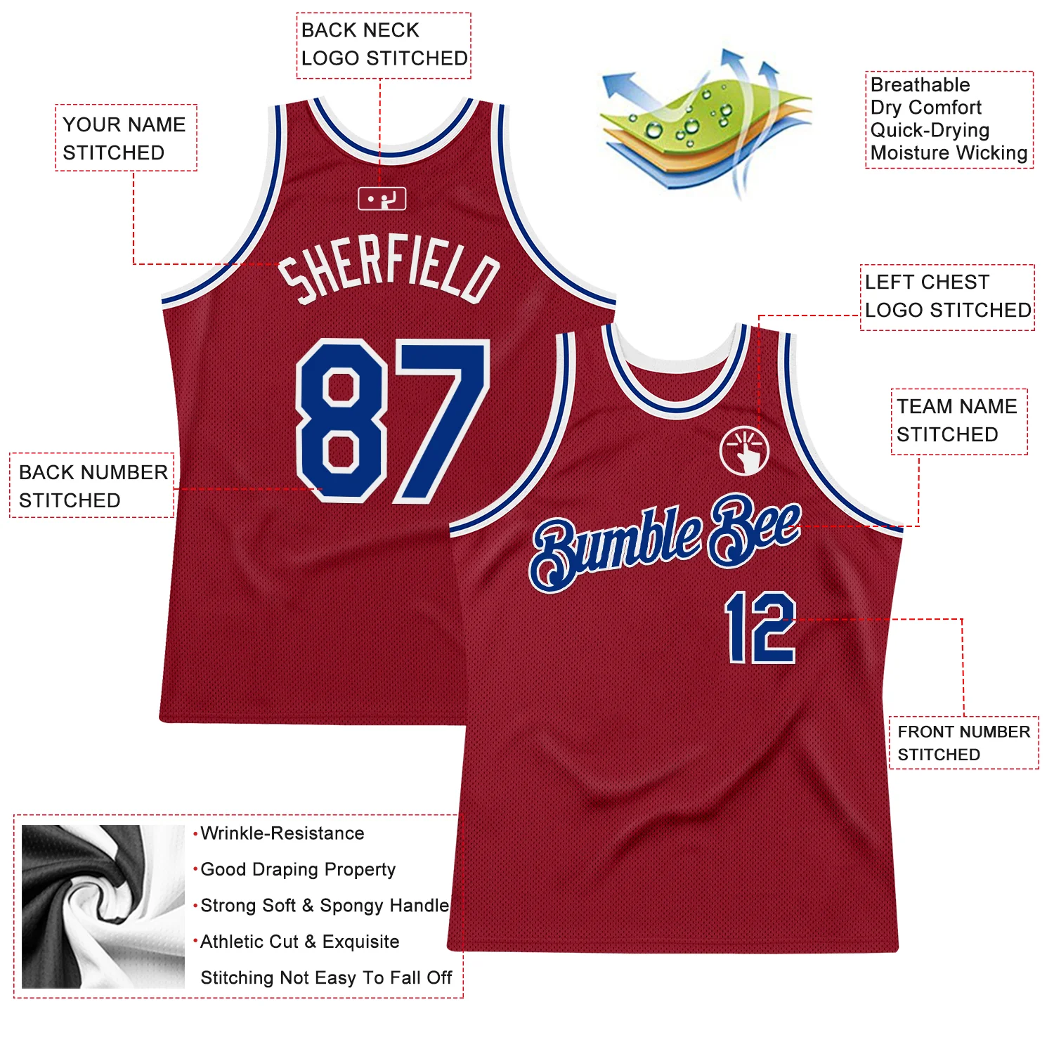 Custom Maroon Royal-White Authentic Throwback Basketball Jersey