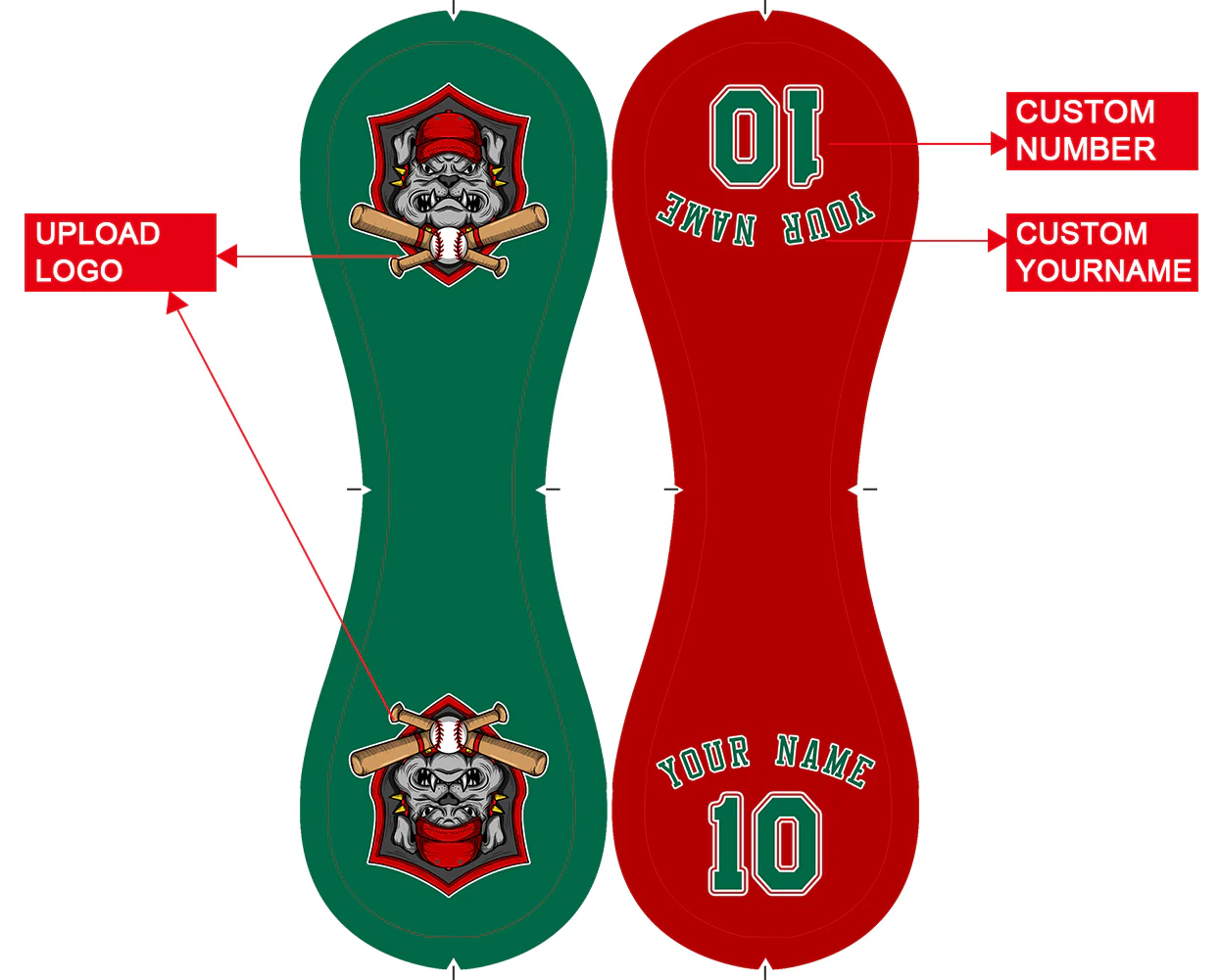 Personalized Kelly Green Red Half Leather Kelly Green Authentic Baseballs