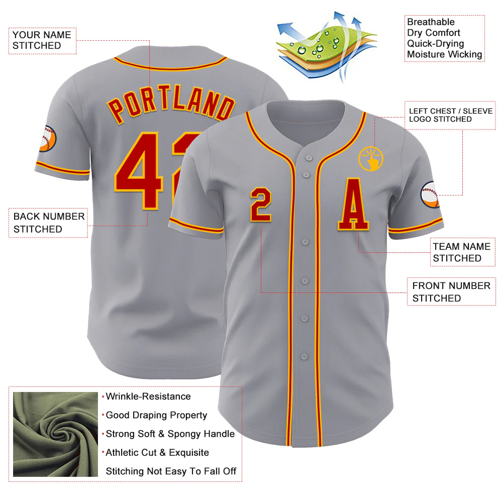Custom Gray Red-Gold Authentic Baseball Jersey