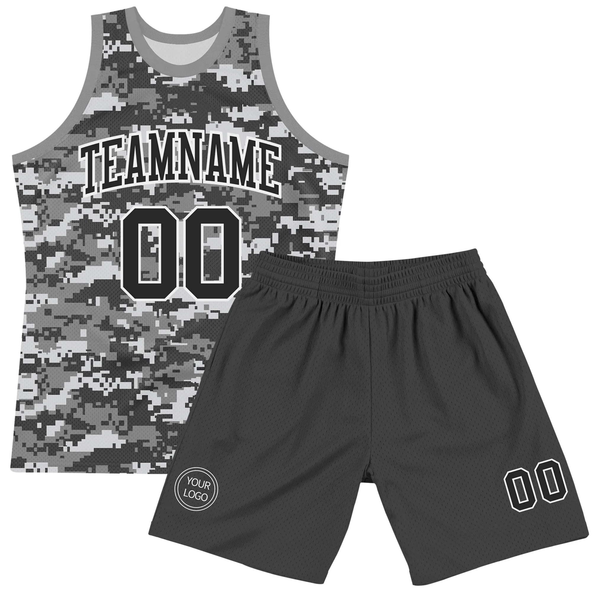Custom Camo Black-White Round Neck Sublimation Salute To Service Basketball Suit Jersey