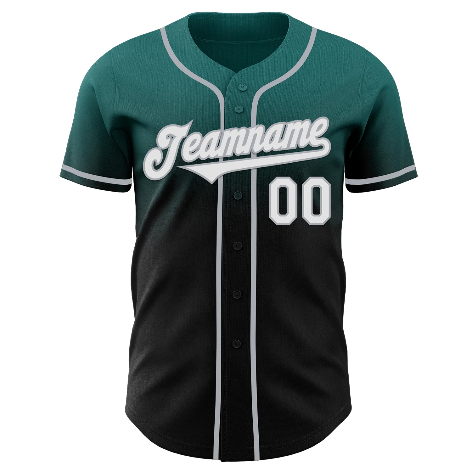 Custom Teal Black-Gray Authentic Fade Fashion Baseball Jersey
