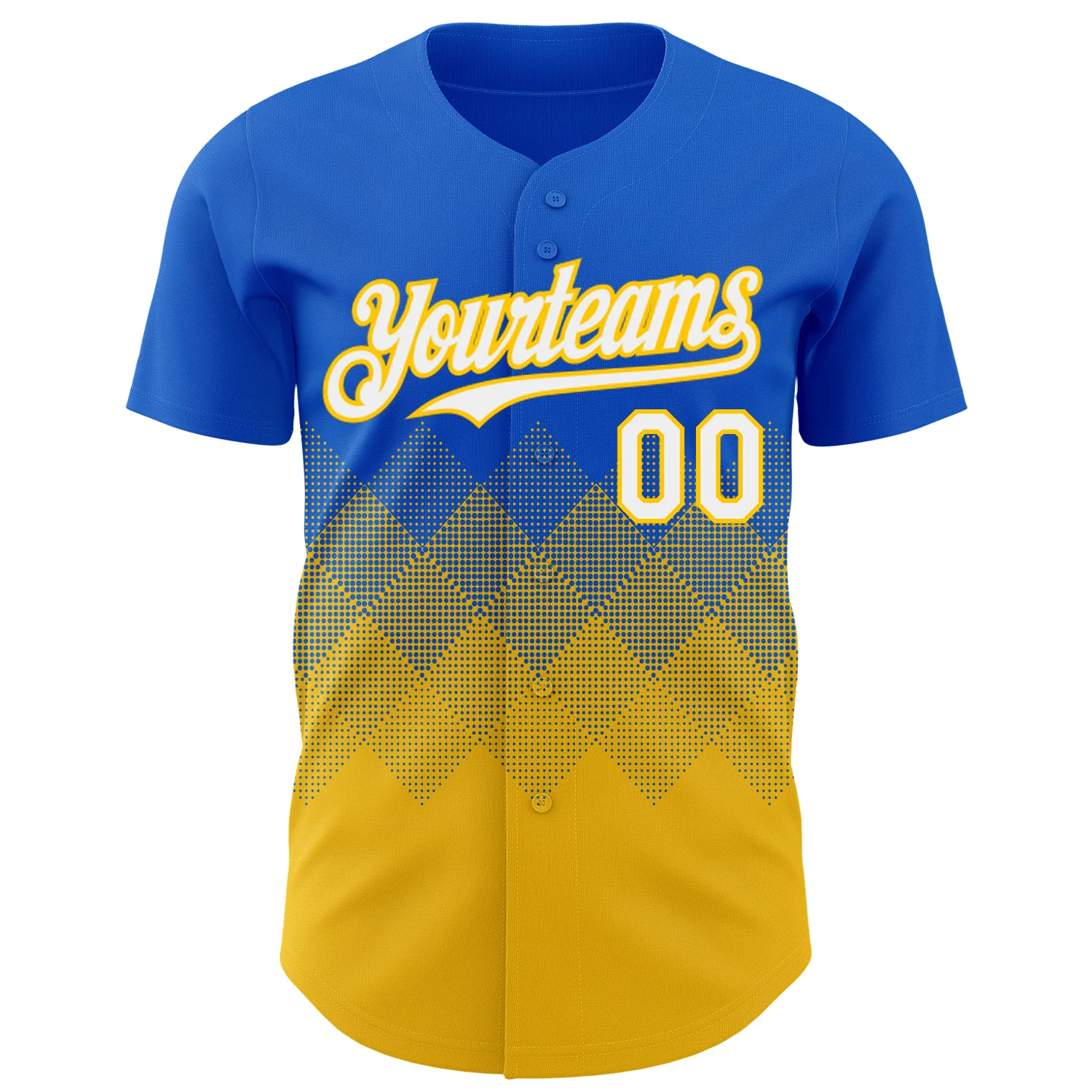Custom Thunder Blue White-Yellow 3D Gradient Square Shape Authentic Baseball Jersey