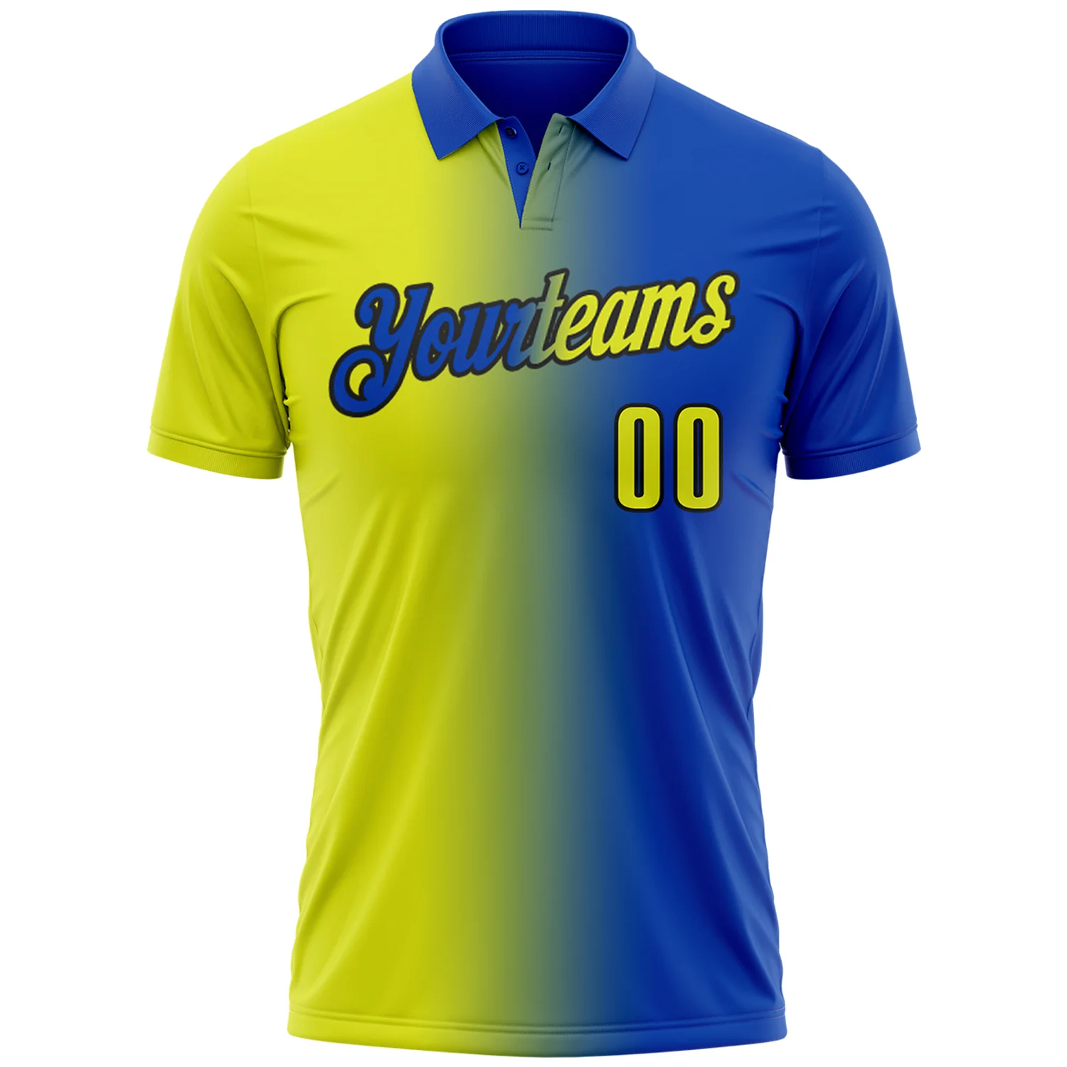 Custom Thunder Blue Neon Yellow-Black 3D Gradient Fashion Performance Polo Shirt