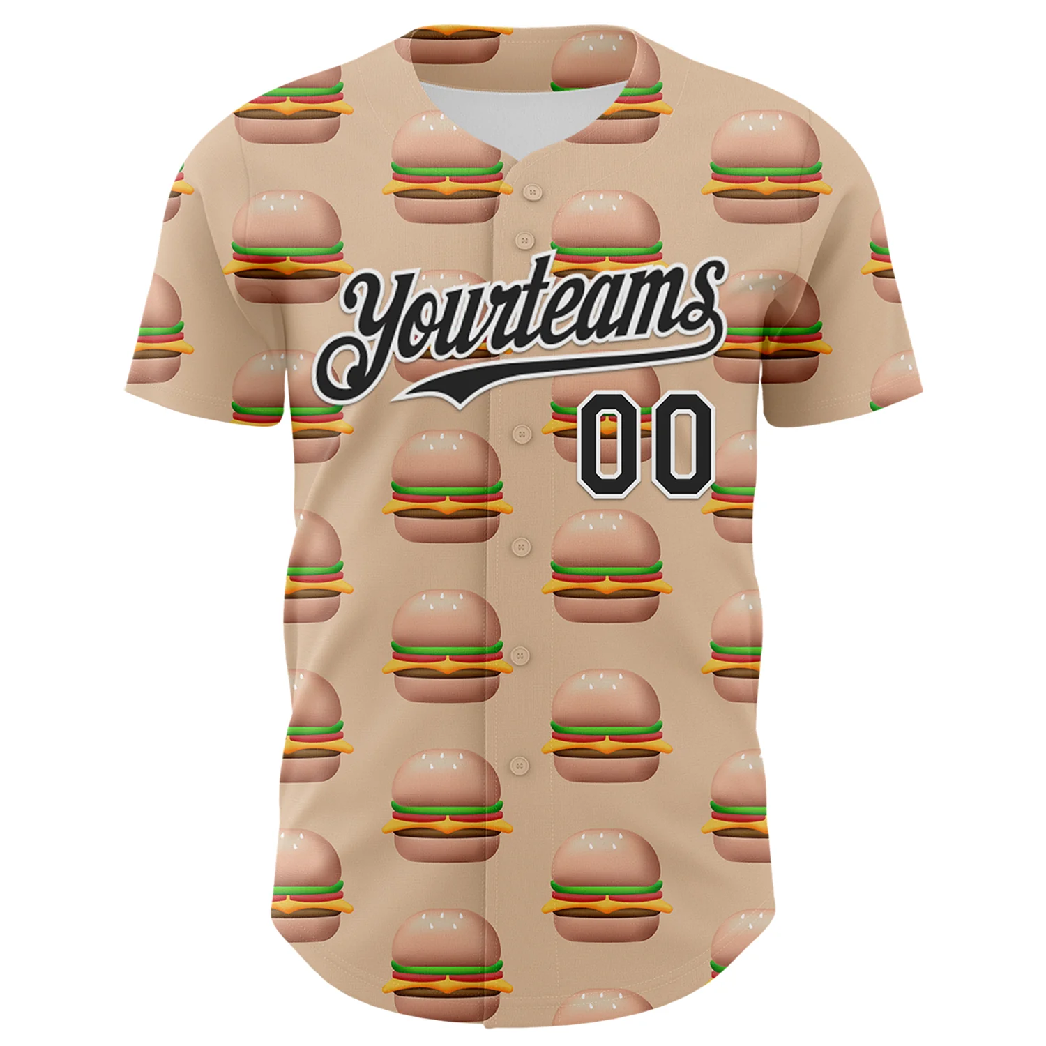 Custom Vegas Gold Black-White 3D Pattern Design Foodie Fast Food Burger Authentic Baseball Jersey