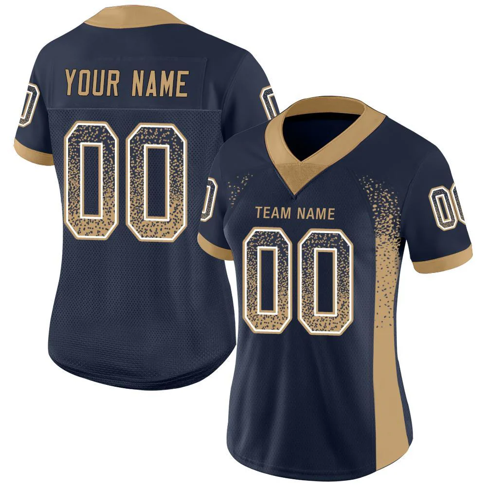 Custom Navy Old Gold-White Drift Fashion Football Jersey
