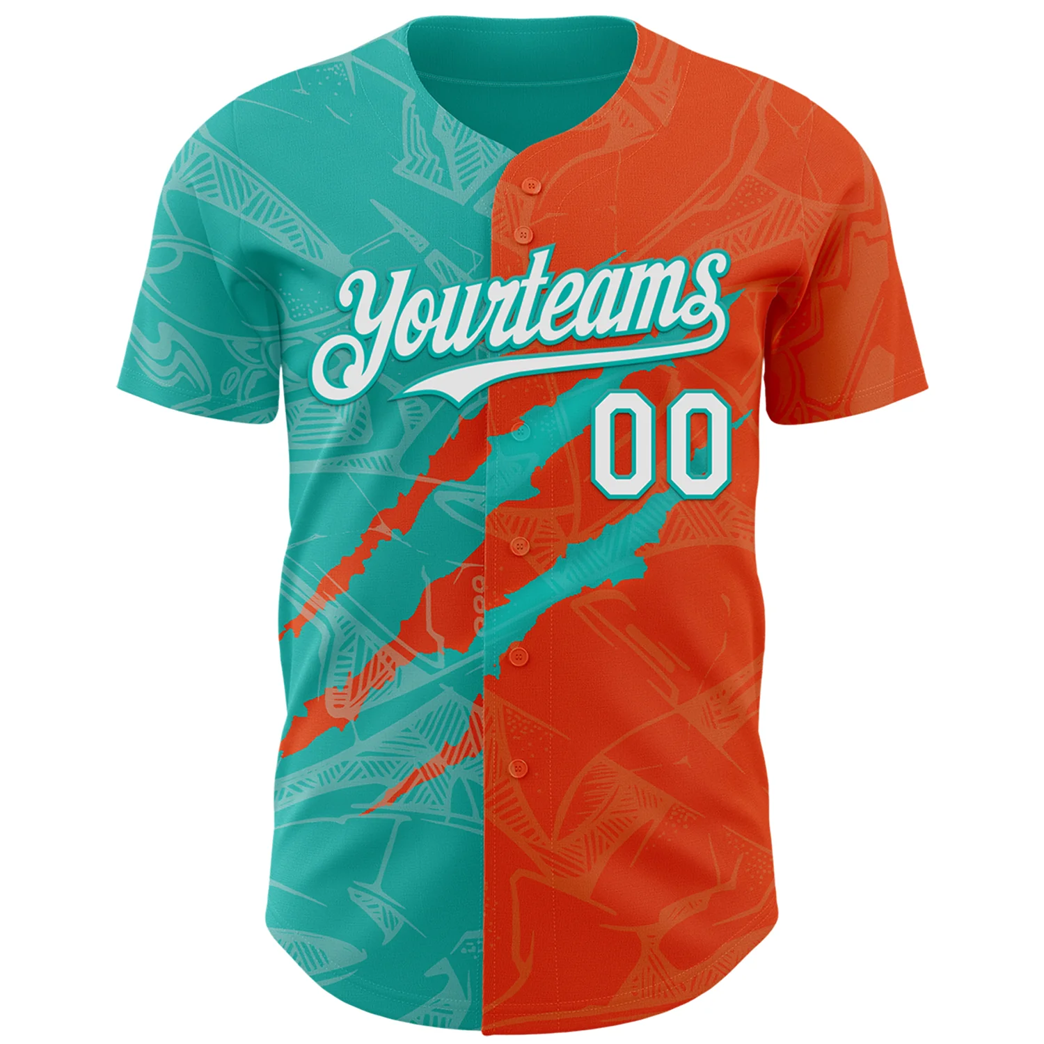 Custom Graffiti Pattern White Orange-Aqua 3D Scratch Authentic Baseball Jersey