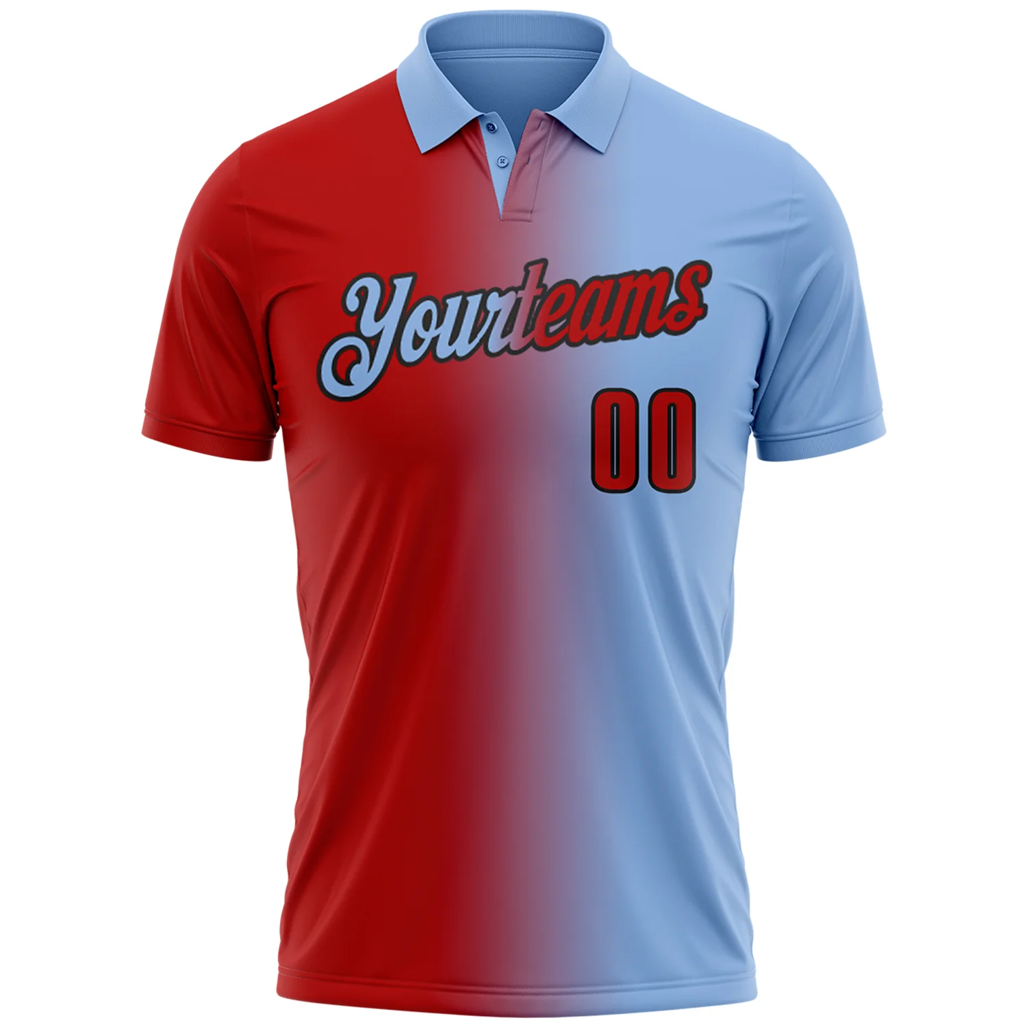 Custom Light Blue Red-Black 3D Gradient Fashion Performance Polo Shirt