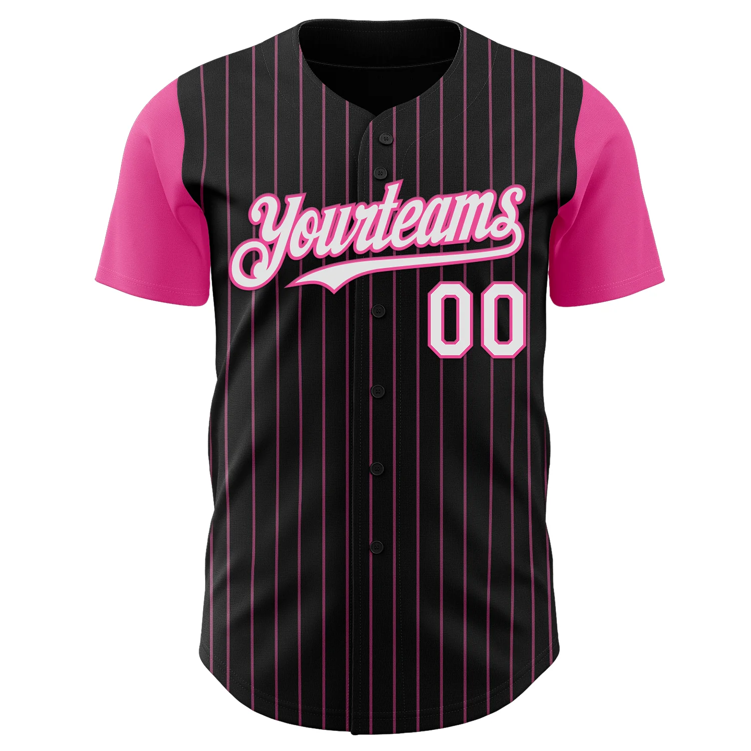 Custom Black Pink Pinstripe White Authentic Two Tone Baseball Jersey