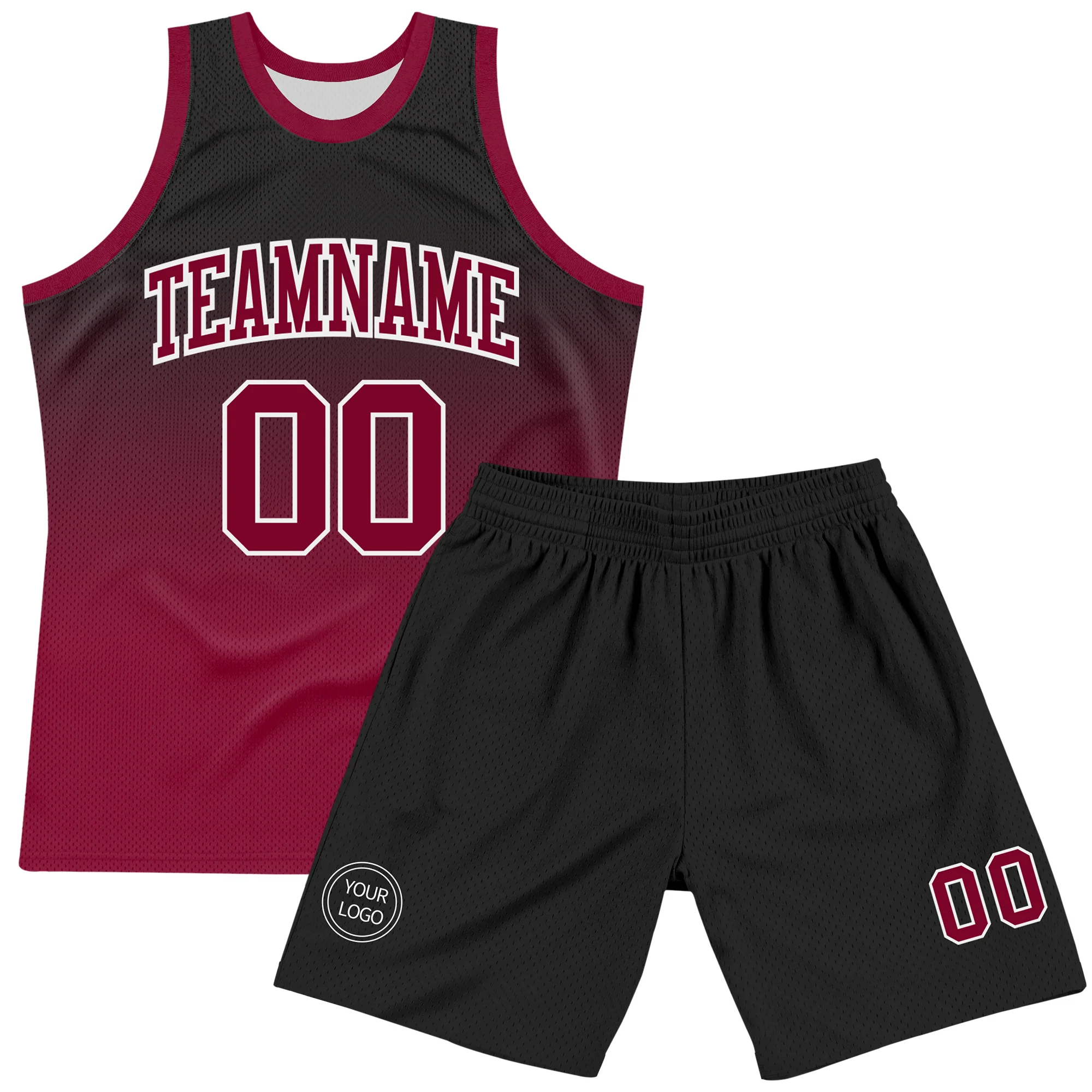 Custom Black Crimson-White Fade Fashion Round Neck Sublimation Basketball Suit Jersey