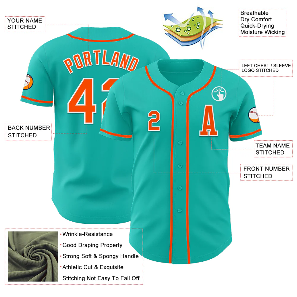 Custom Aqua Orange-White Authentic Baseball Jersey