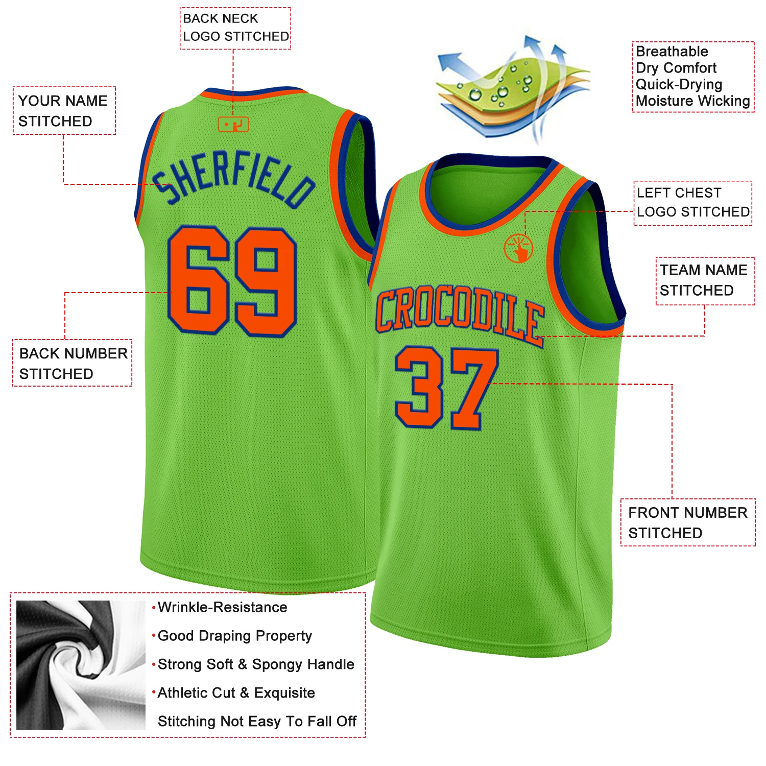 Custom Neon Green Orange-Royal Authentic Basketball Jersey