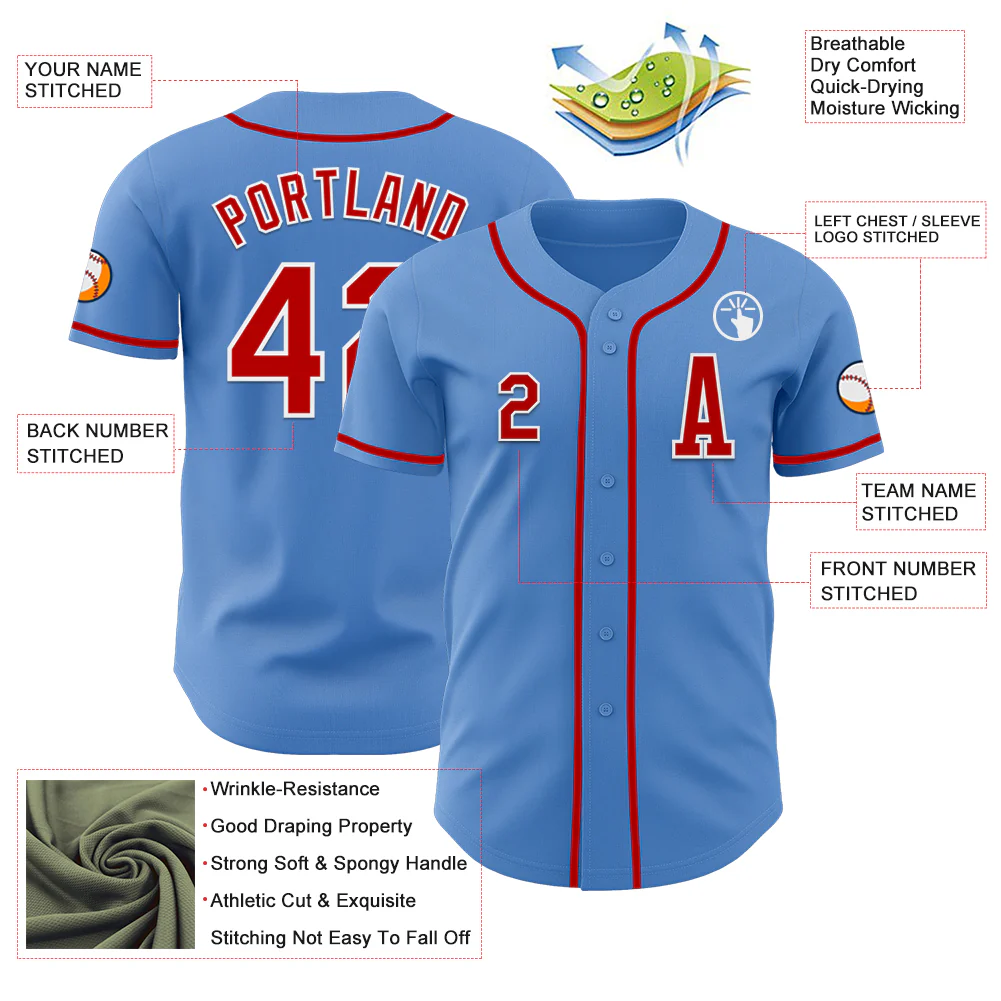 Custom Powder Blue Red-White Authentic Baseball Jersey