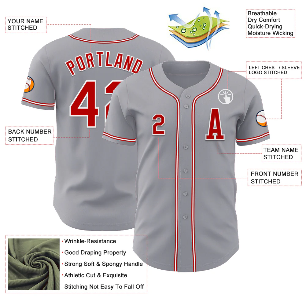 Custom Gray Red-White Authentic Baseball Jersey