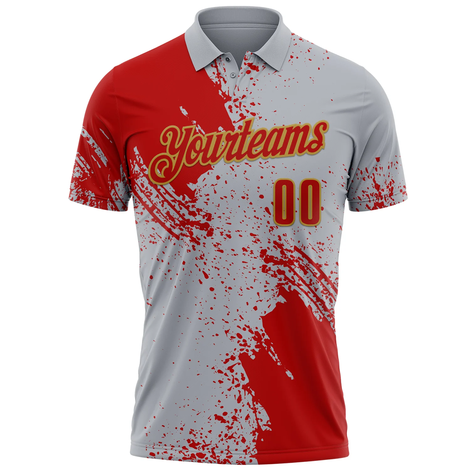 Custom Red Gray-Old Gold 3D Pattern Design Abstract Brush Stroke Performance Polo Shirt