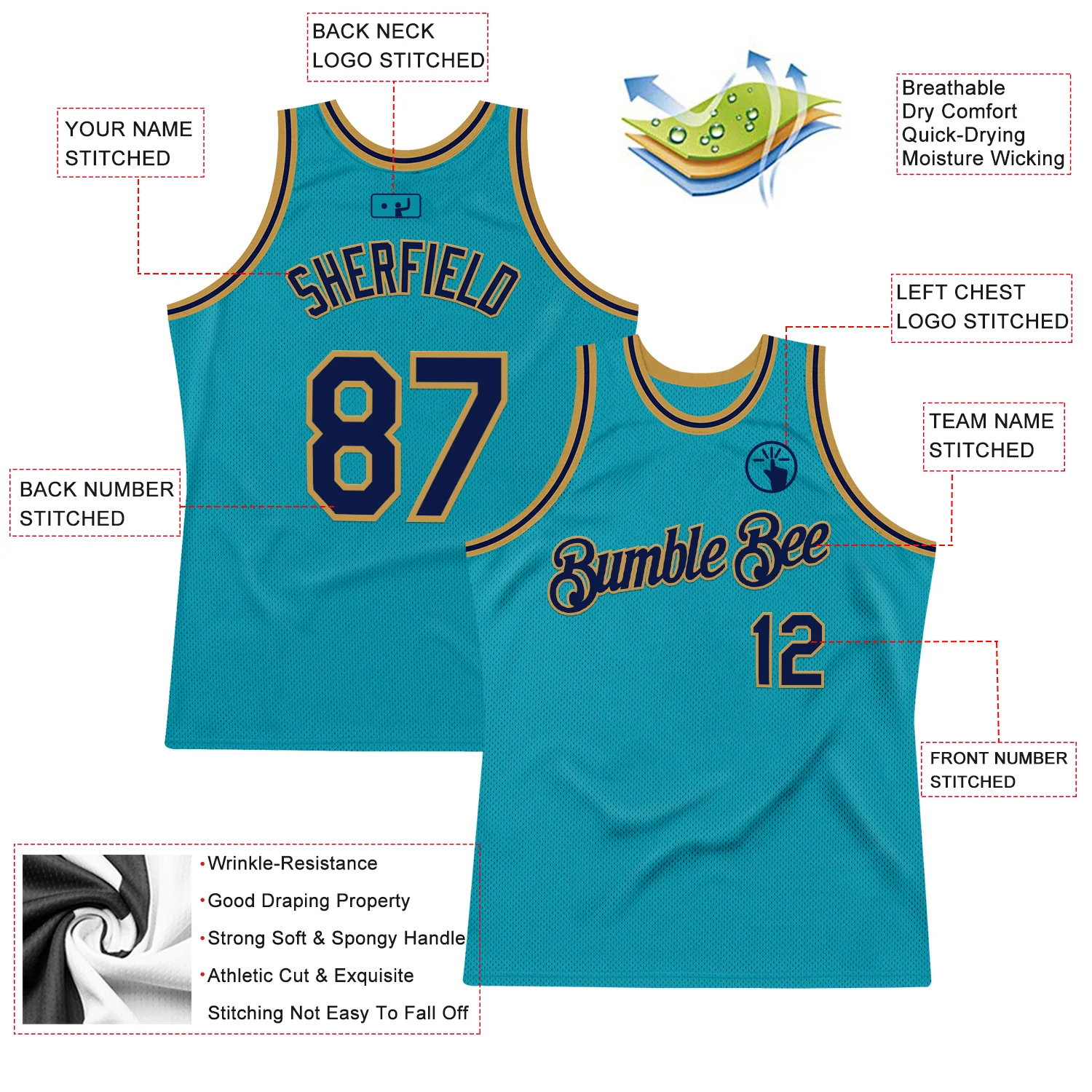 Custom Teal Navy-Old Gold Authentic Throwback Basketball Jersey