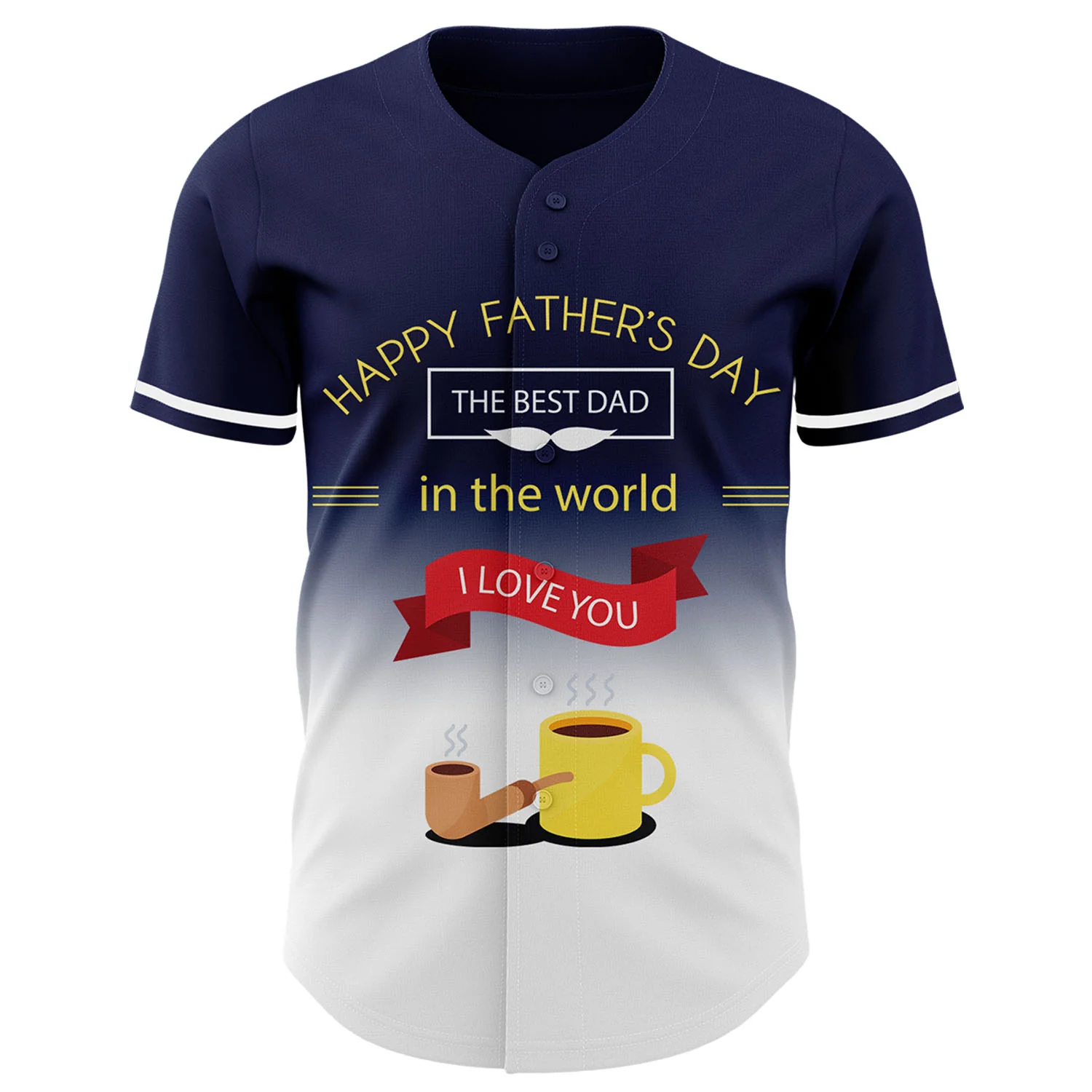 Custom Navy White-Blue 3D Pattern Design Father's Day Fade Authentic Baseball Jersey
