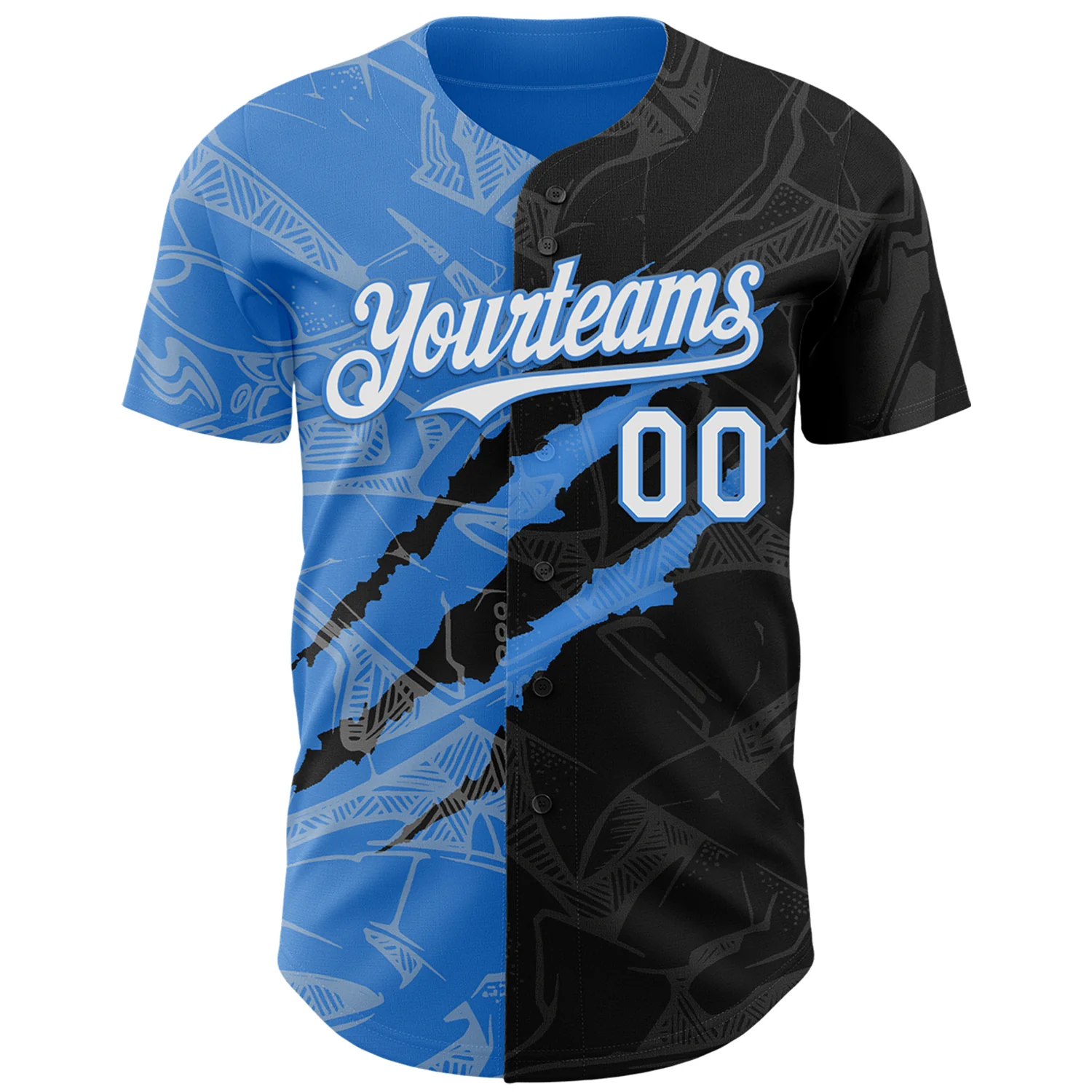 Custom Graffiti Pattern White Black-Electric Blue 3D Scratch Authentic Baseball Jersey