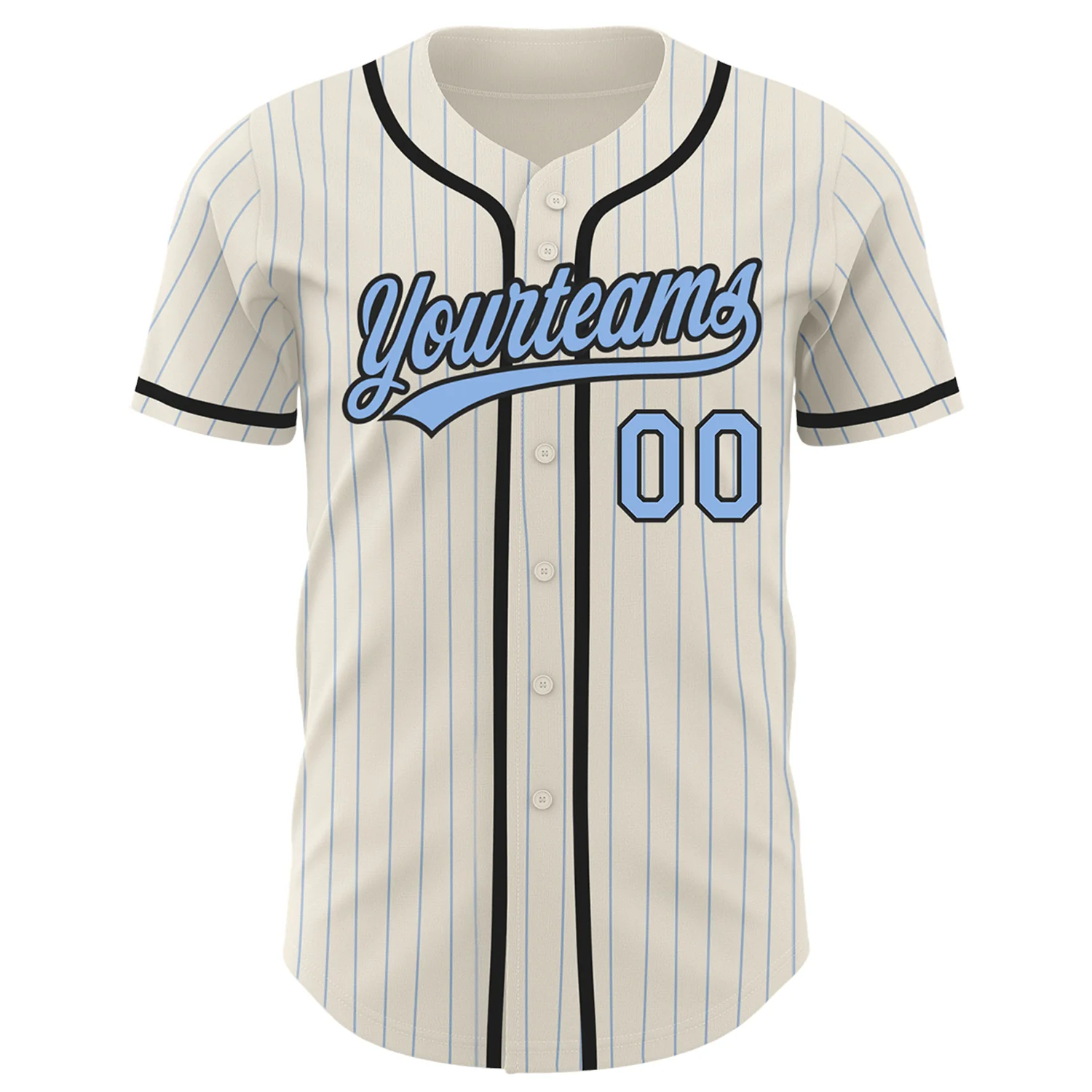 Custom Cream Light Blue Pinstripe Black Authentic Baseball Jersey