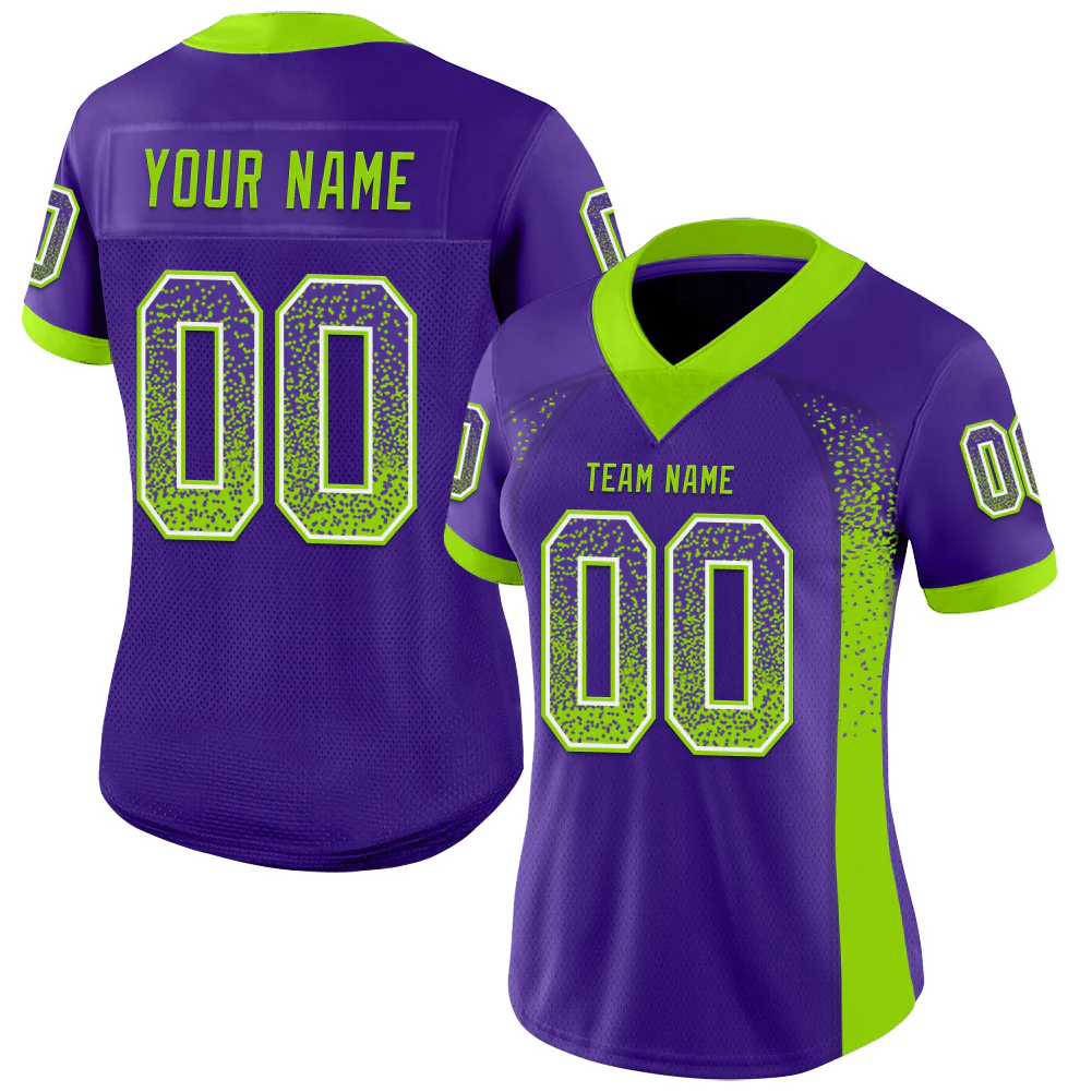 Custom Purple Neon Green-White Drift Fashion Football Jersey