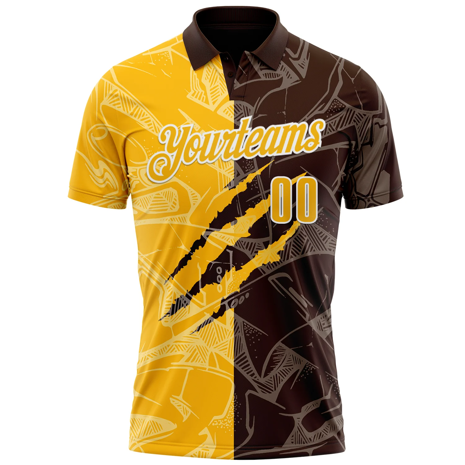 Custom Graffiti Pattern Gold Brown-White 3D Scratch Performance Polo Shirt